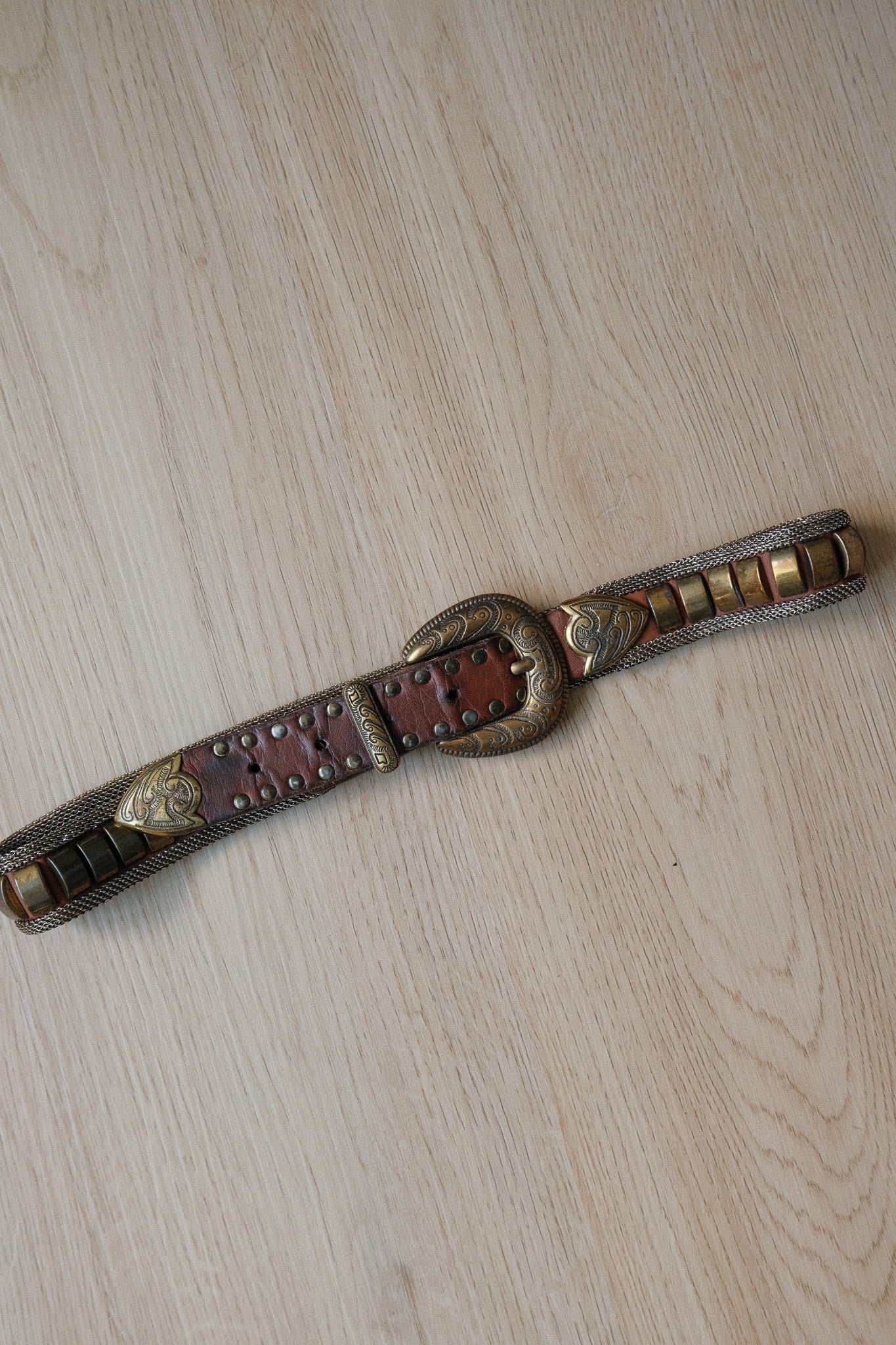 Vintage x Leather/Brass Chunky Belt (XS/S)