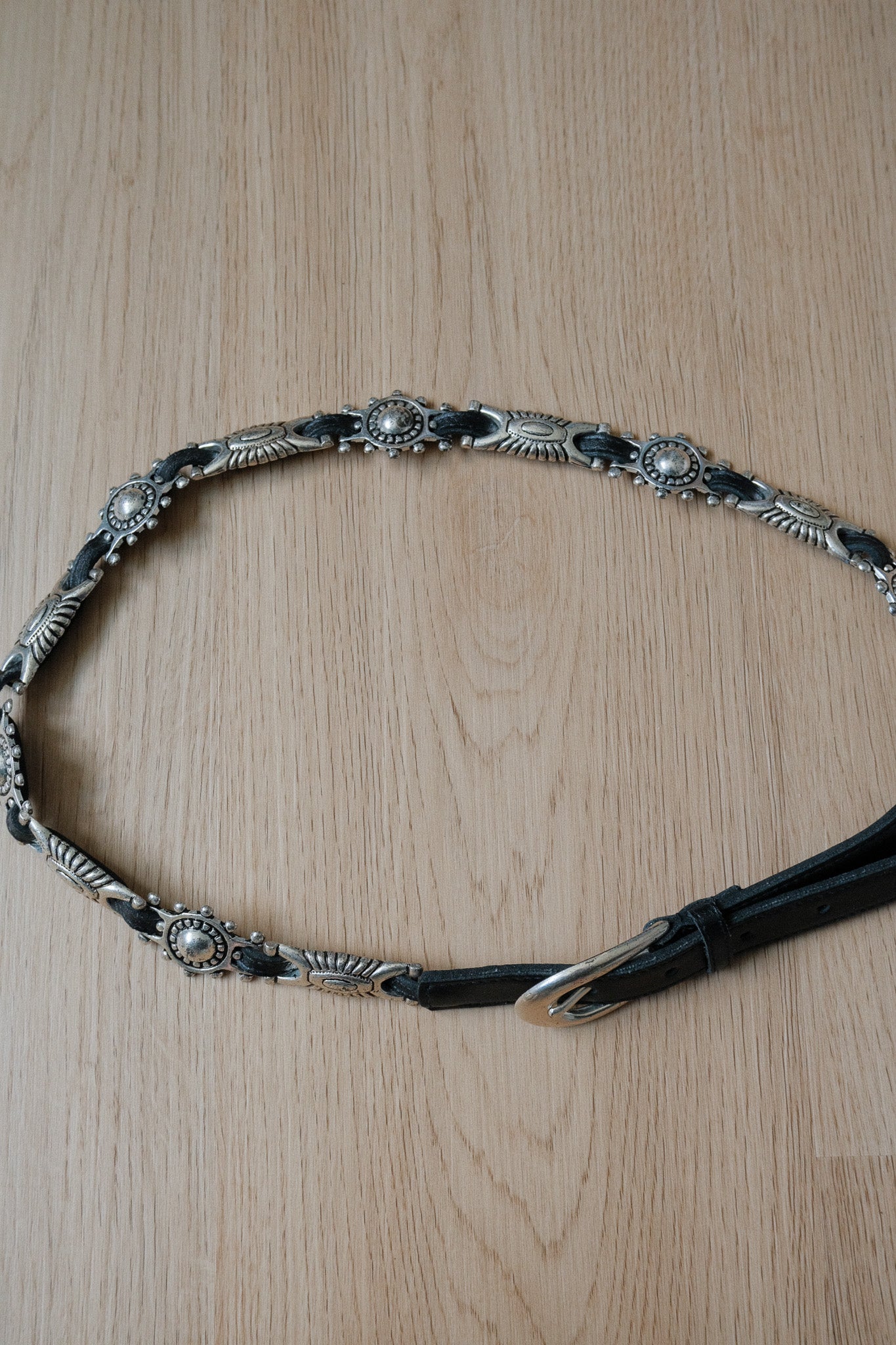Vintage x Split Leather/Silver Belt (S-M)