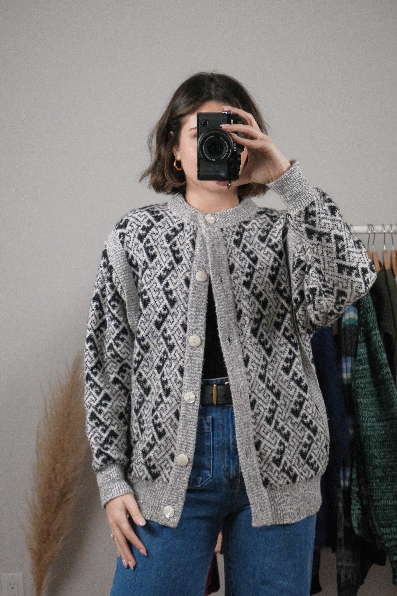 Vintage x Wool Blend Patterned Cardigan (M/L)