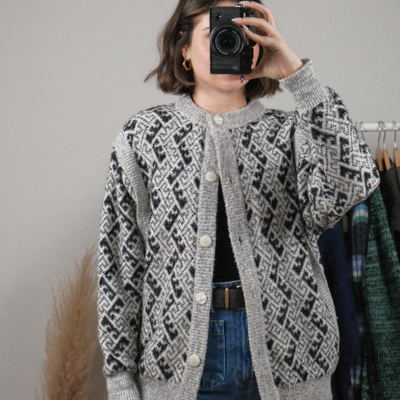 Vintage x Wool Blend Patterned Cardigan (M/L)