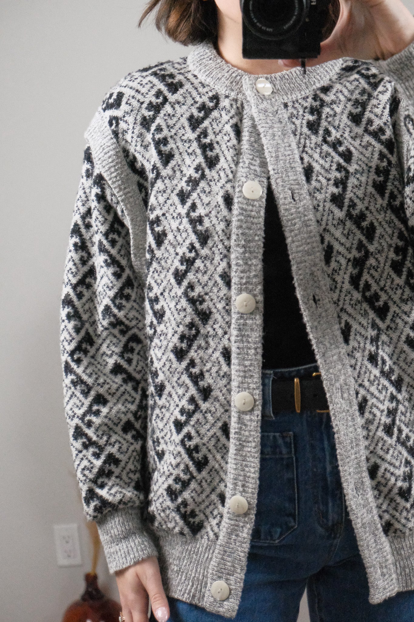 Vintage x Wool Blend Patterned Cardigan (M/L)