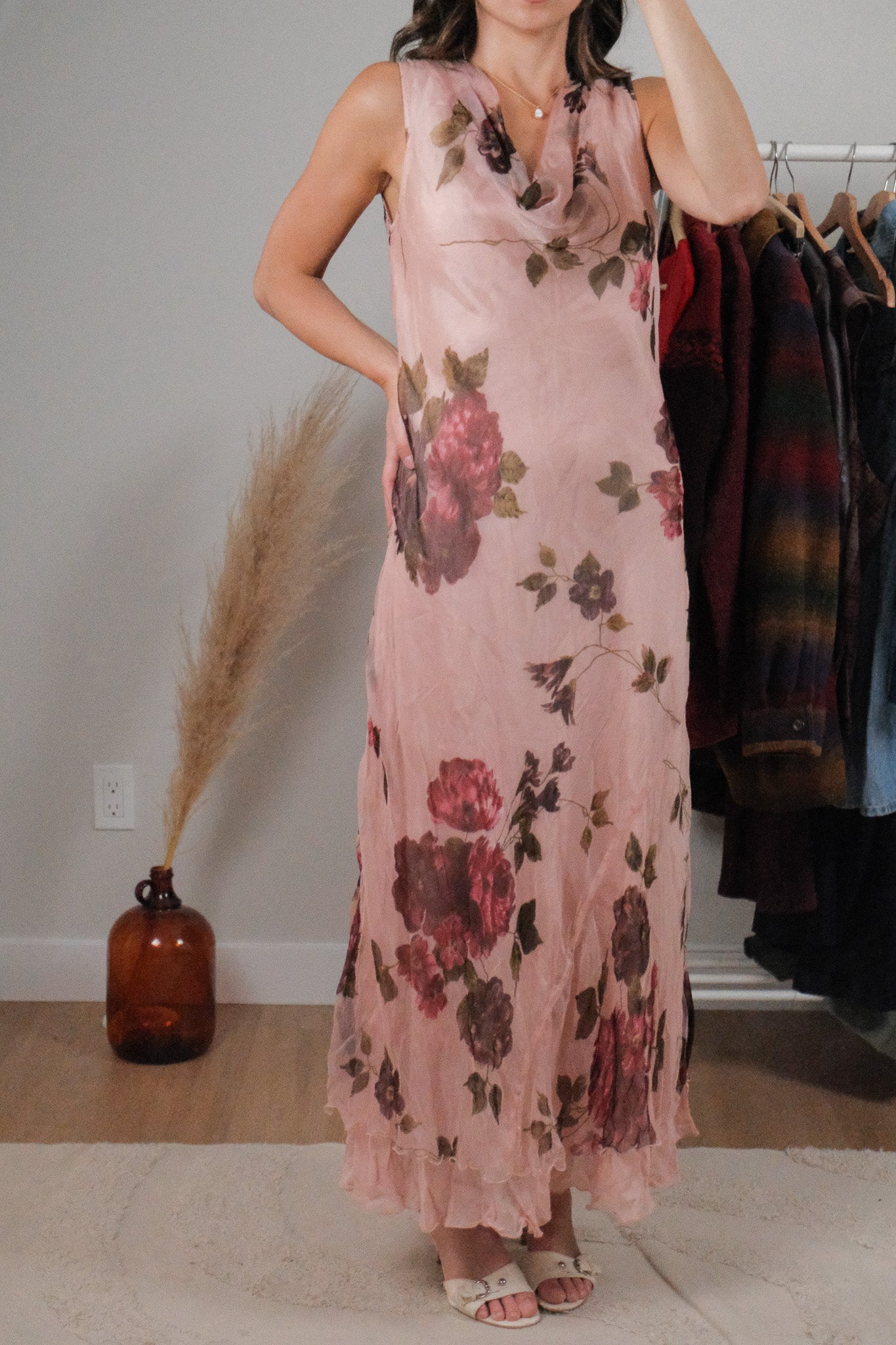 Vintage x Cowl Neck Floral Maxi Dress (4/6)