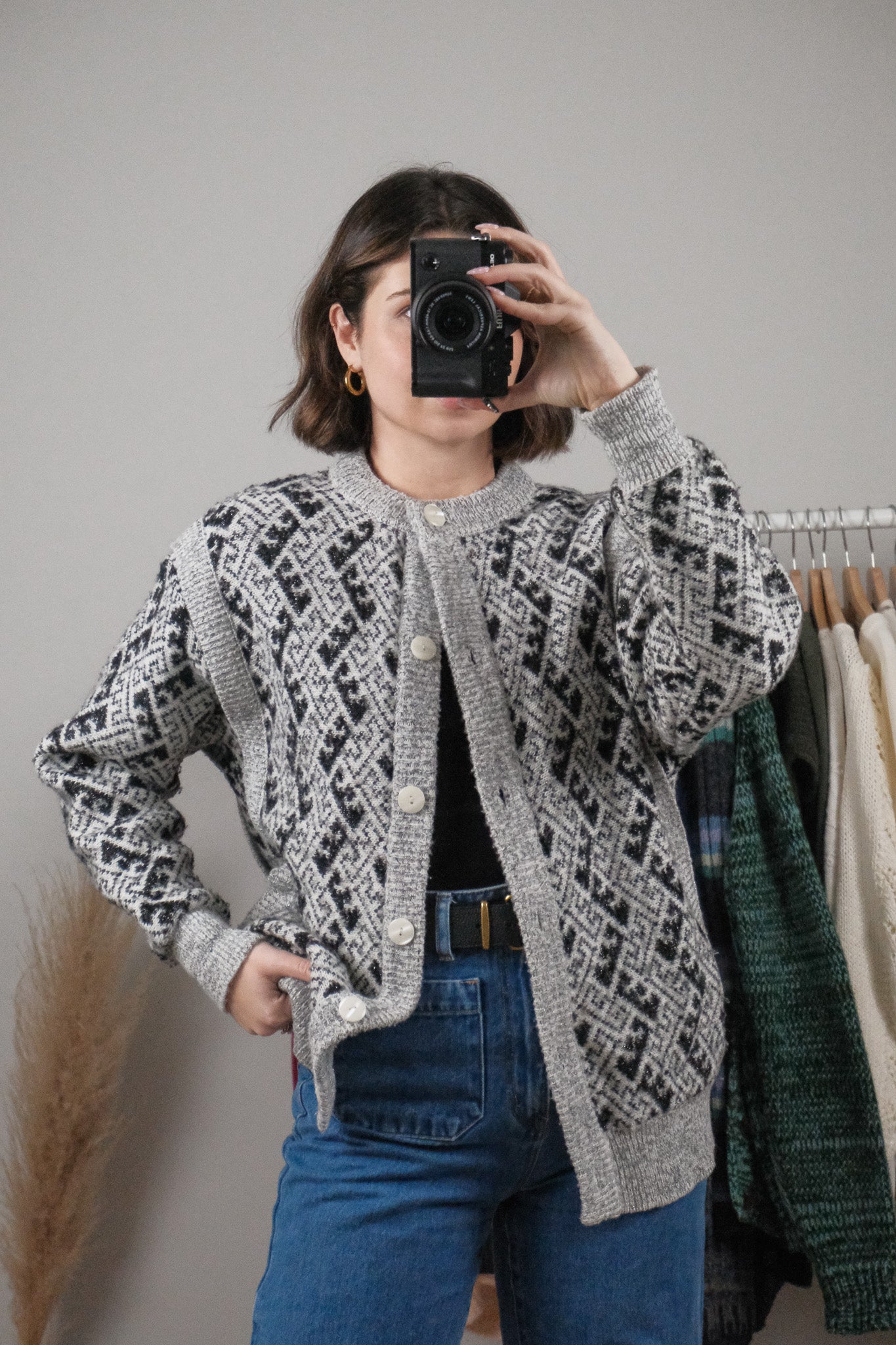 Vintage x Wool Blend Patterned Cardigan (M/L)
