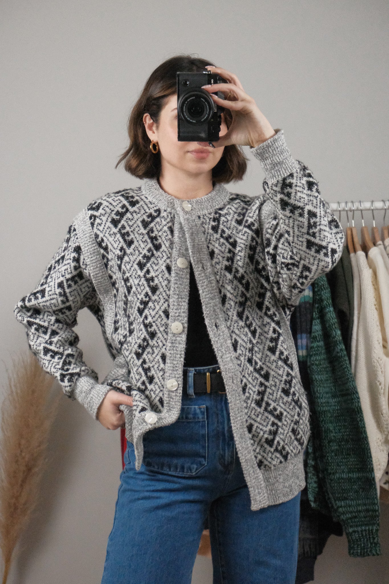 Vintage x Wool Blend Patterned Cardigan (M/L)