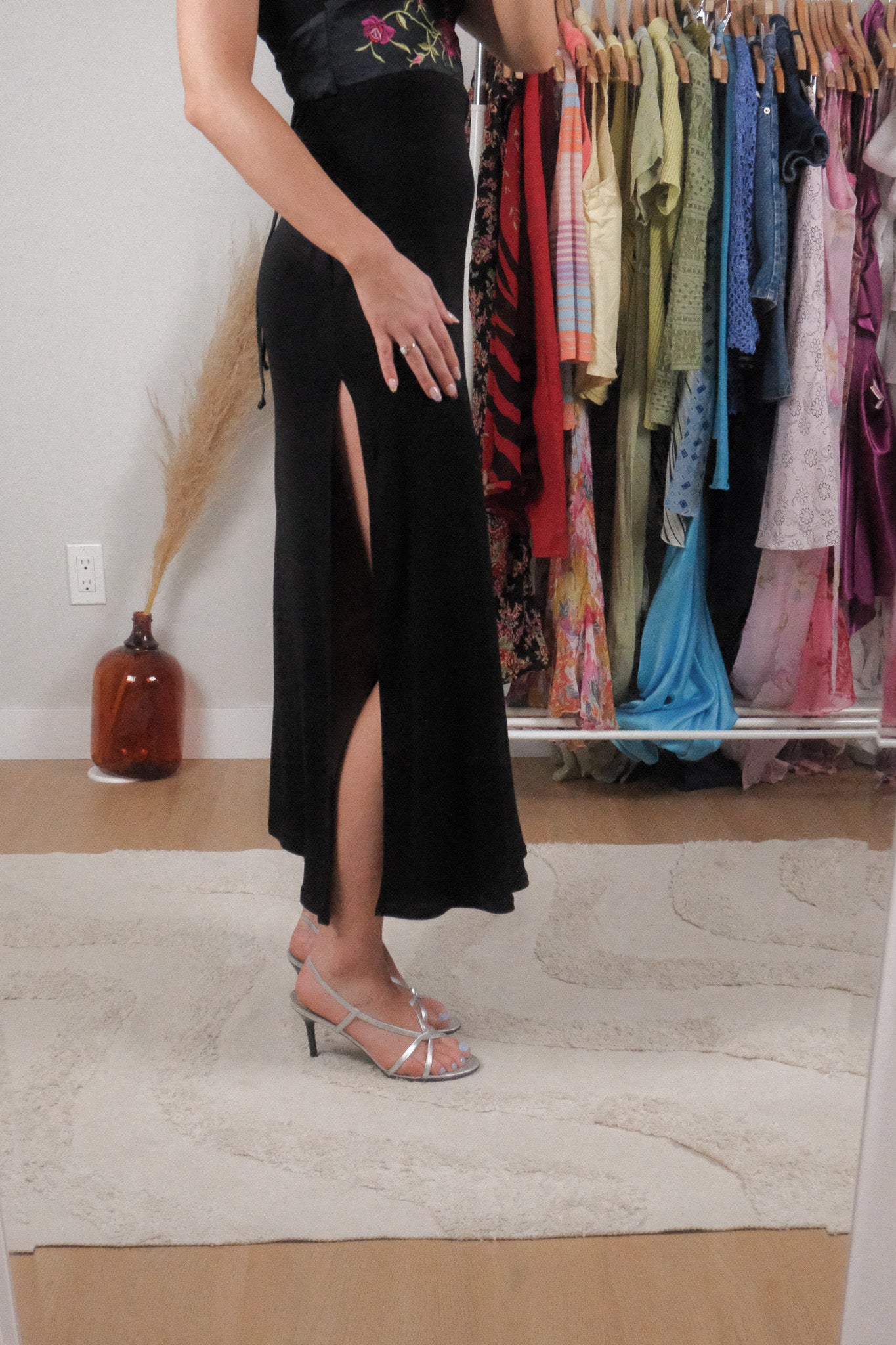 Made in USA x Vintage x Halter Embroidered Maxi Dress (XS/S)