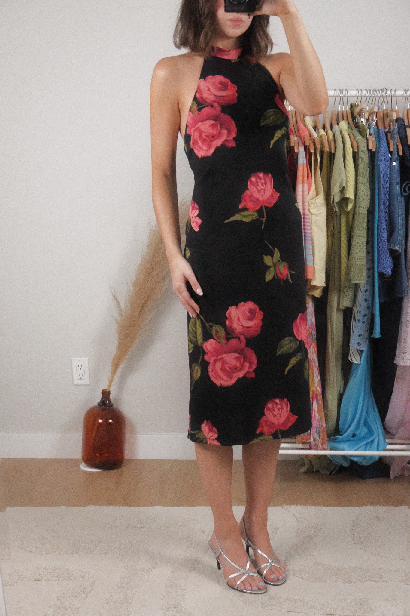 Made in USA x Vintage x Flower Halter Midi Dress (M)