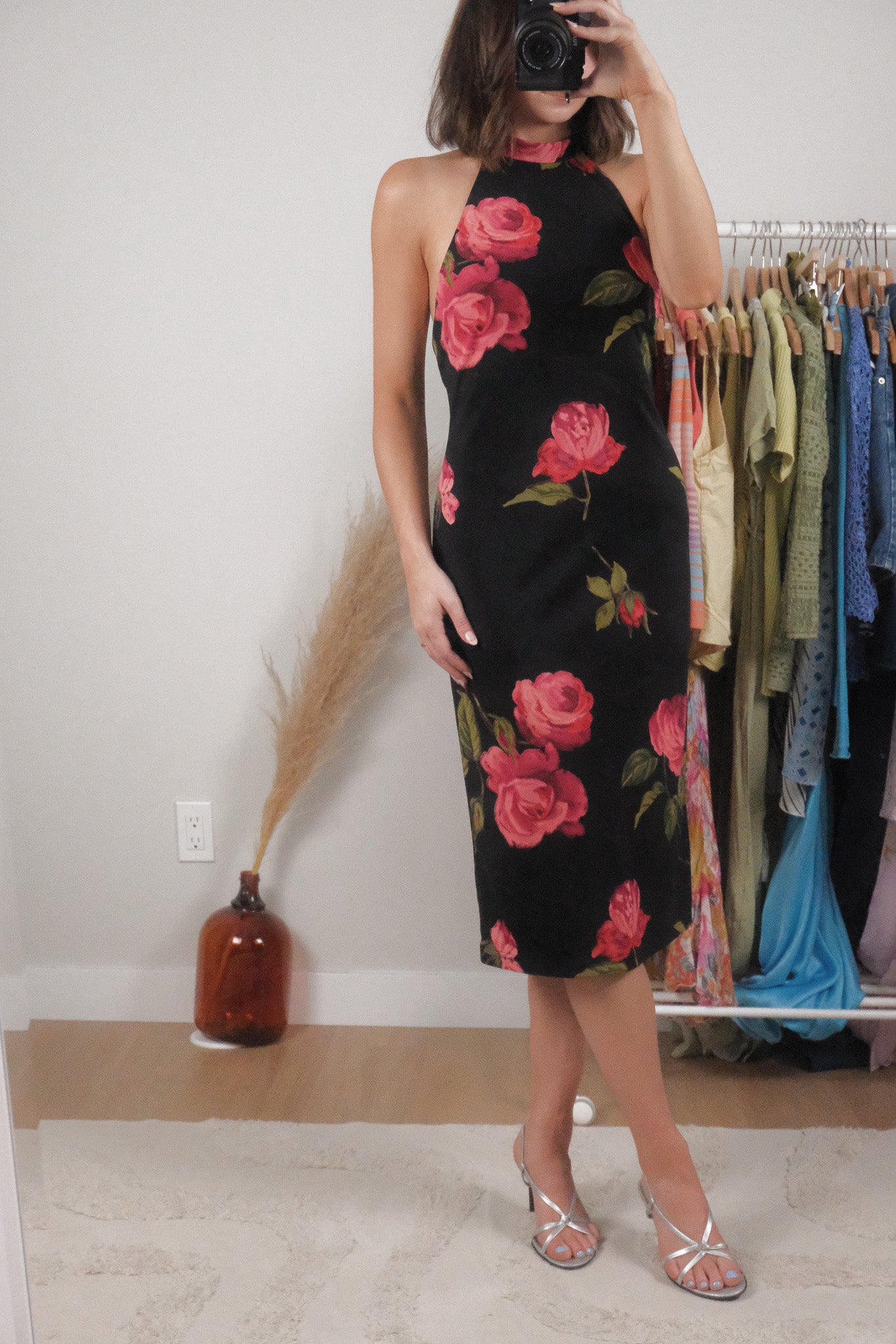 Made in USA x Vintage x Flower Halter Midi Dress (M)