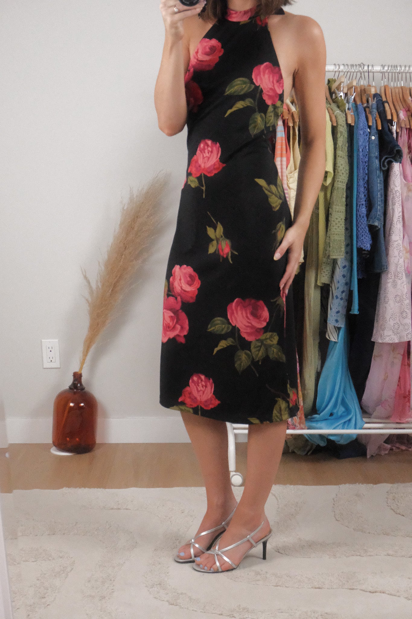 Made in USA x Vintage x Flower Halter Midi Dress (M)