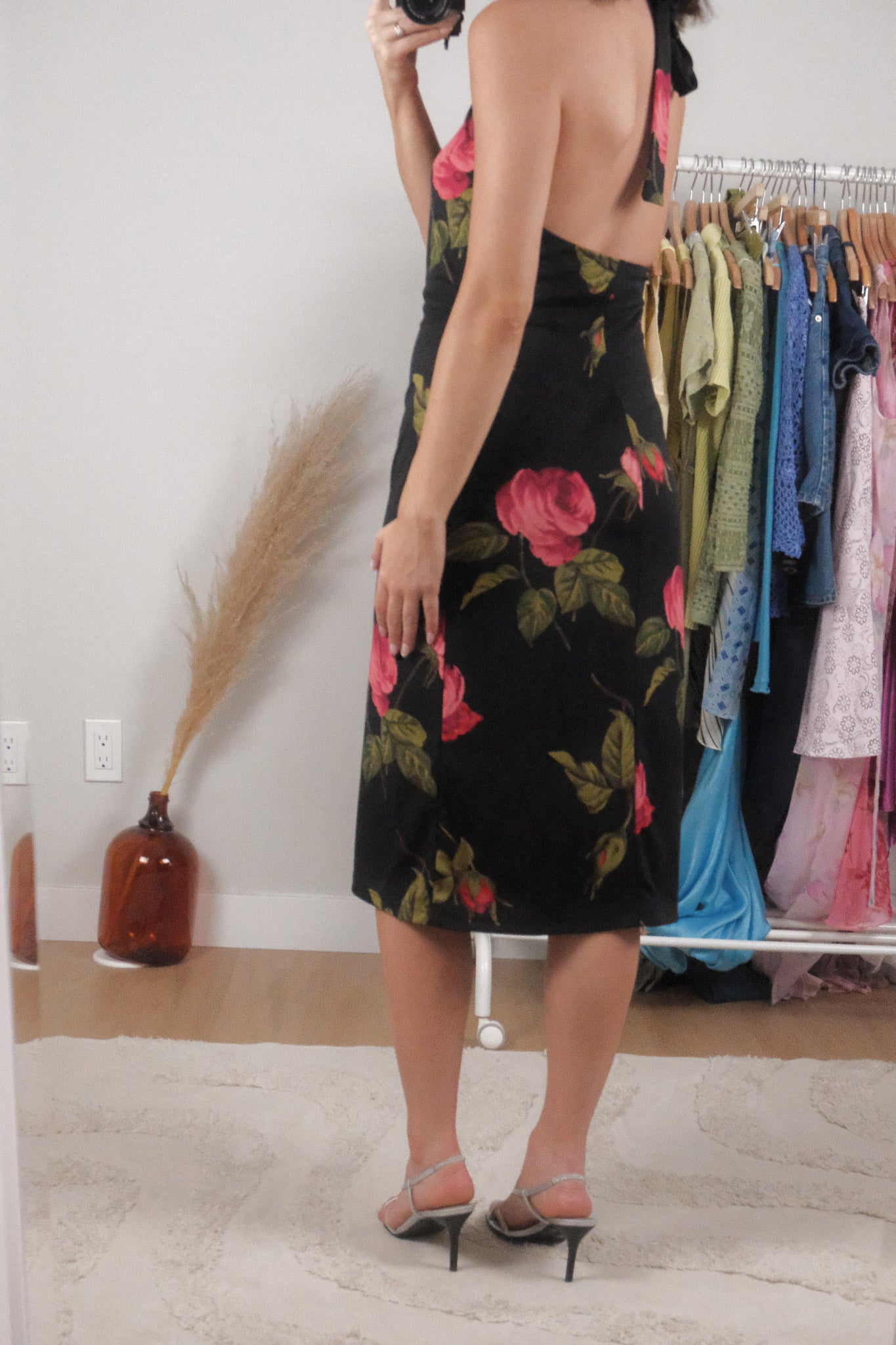 Made in USA x Vintage x Flower Halter Midi Dress (M)