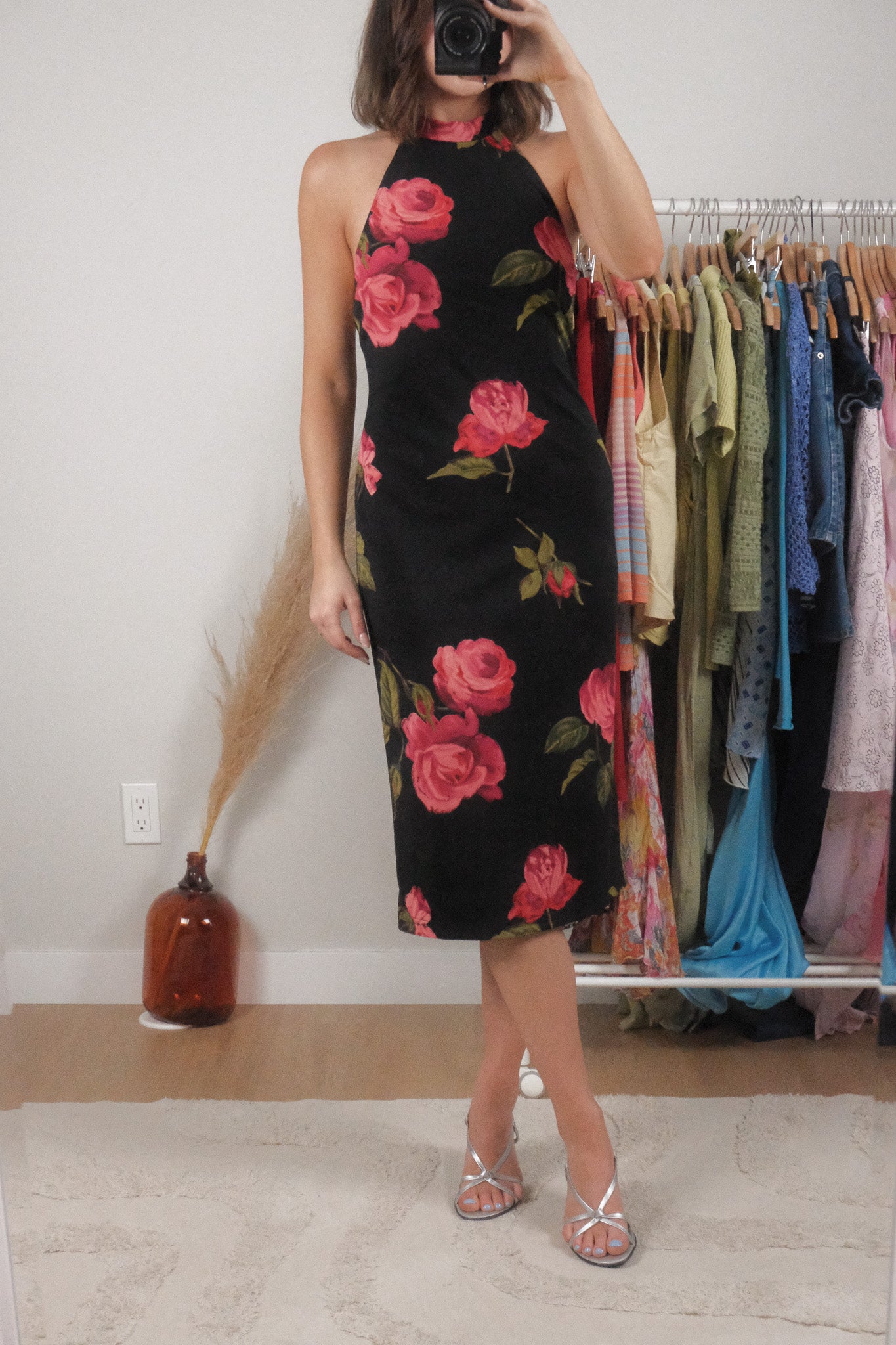 Made in USA x Vintage x Flower Halter Midi Dress (M)