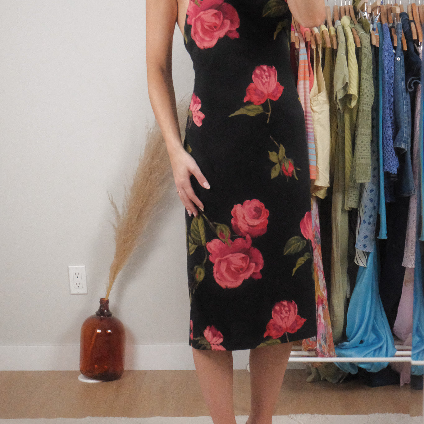 Made in USA x Vintage x Flower Halter Midi Dress (M)