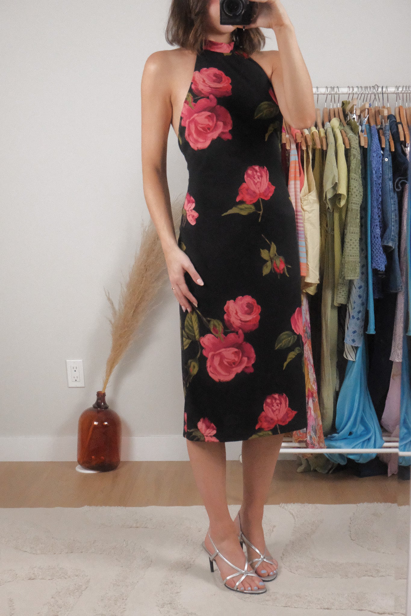Made in USA x Vintage x Flower Halter Midi Dress (M)