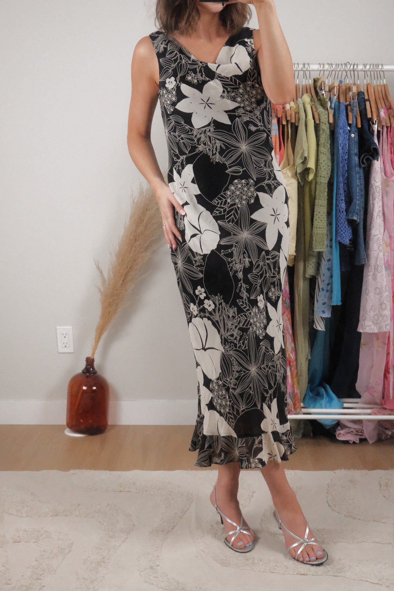 Made in Canada x Vintage x Cowlneck Patterned Maxi Dress (4-6)