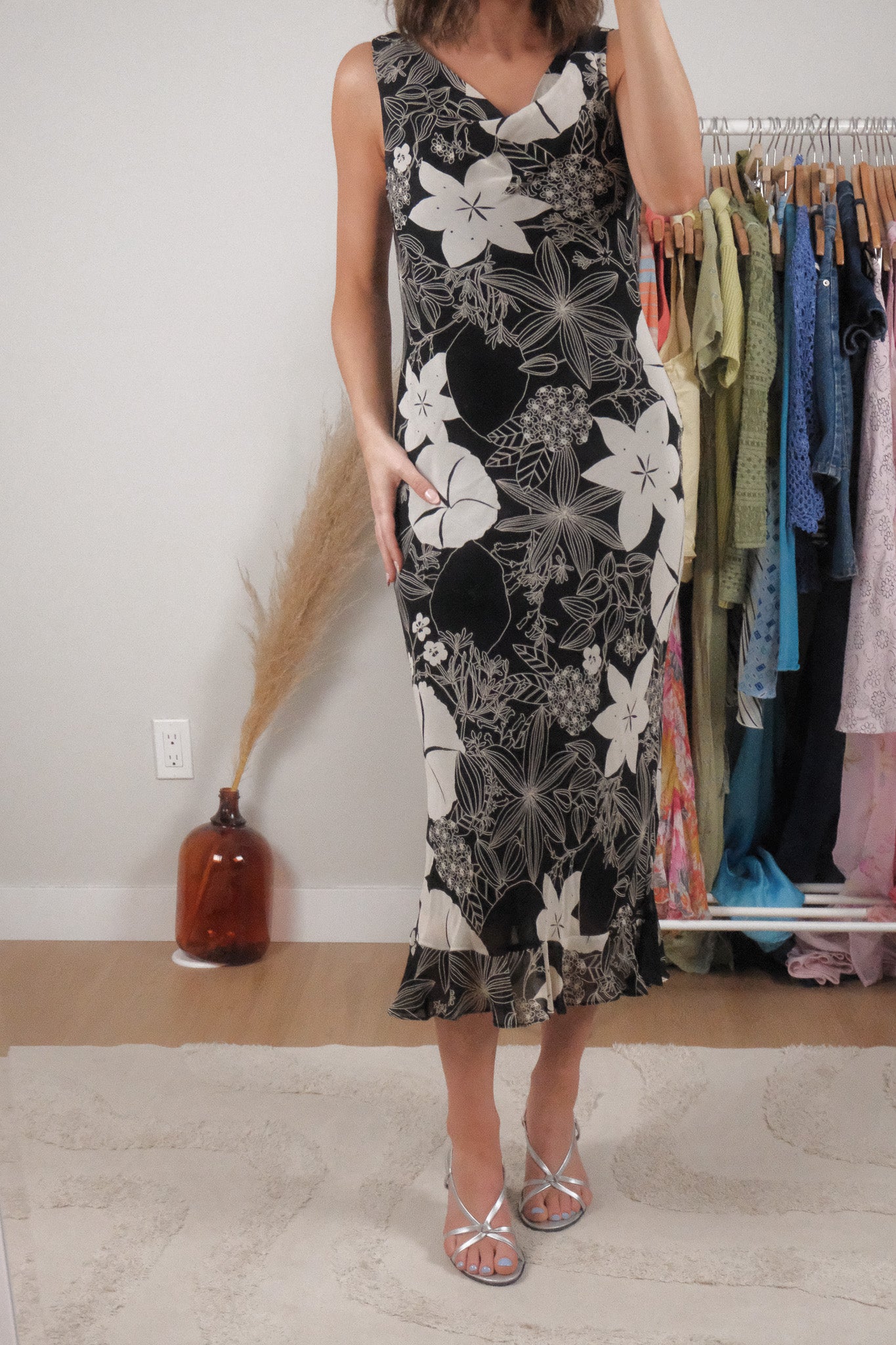 Made in Canada x Vintage x Cowlneck Patterned Maxi Dress (4-6)