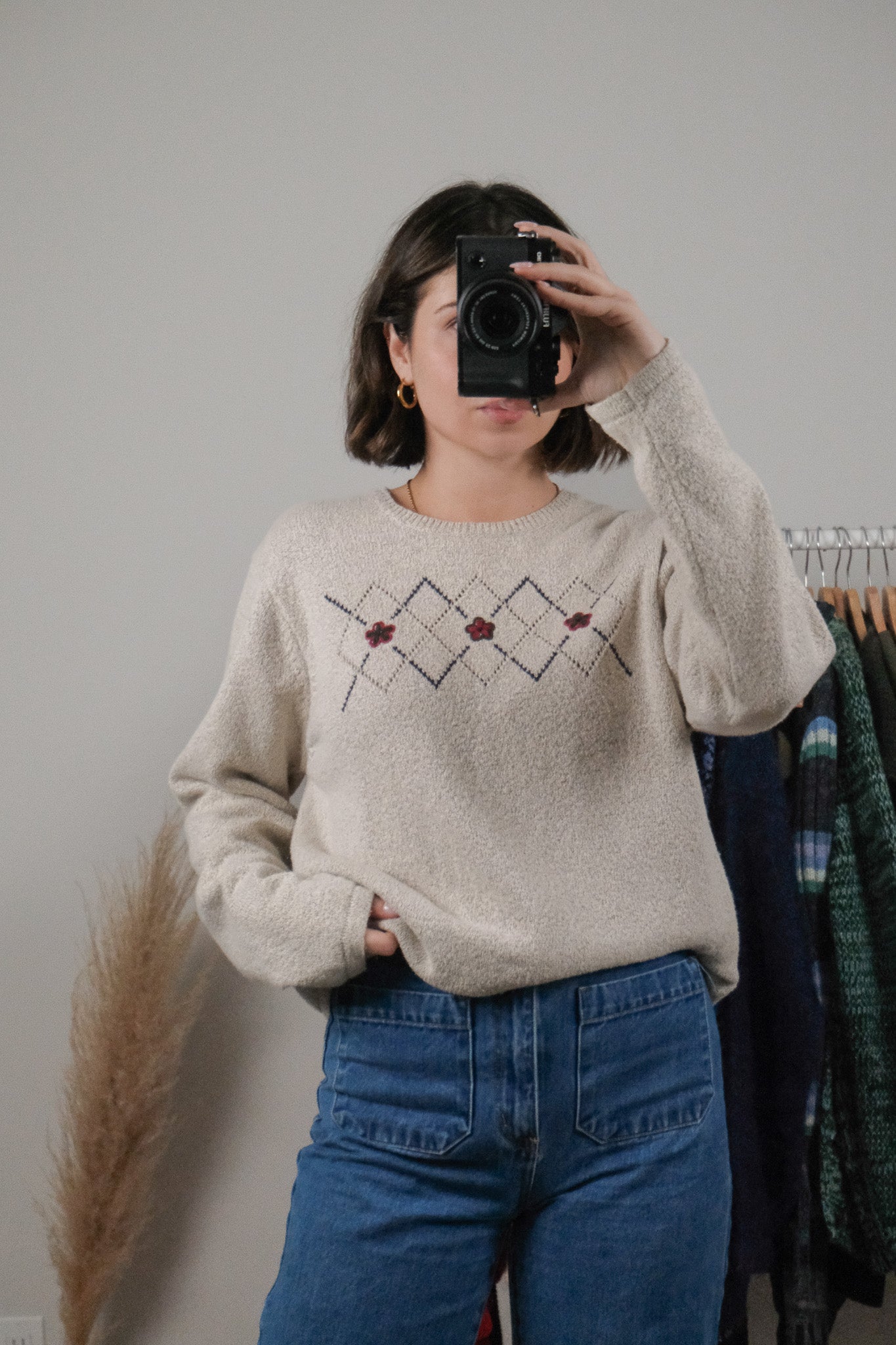 Vintage x Argyle Floral Embroidered Knit (L)