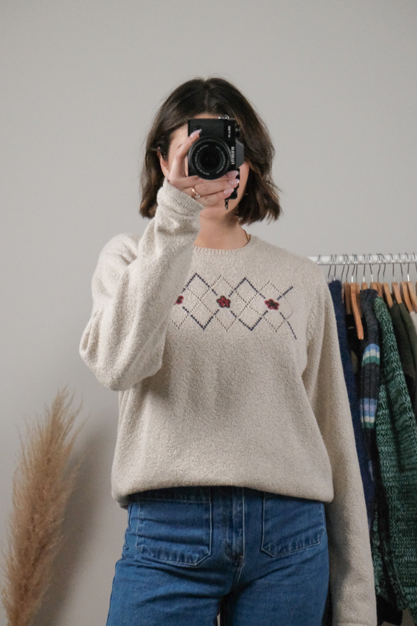 Vintage x Argyle Floral Embroidered Knit (L)