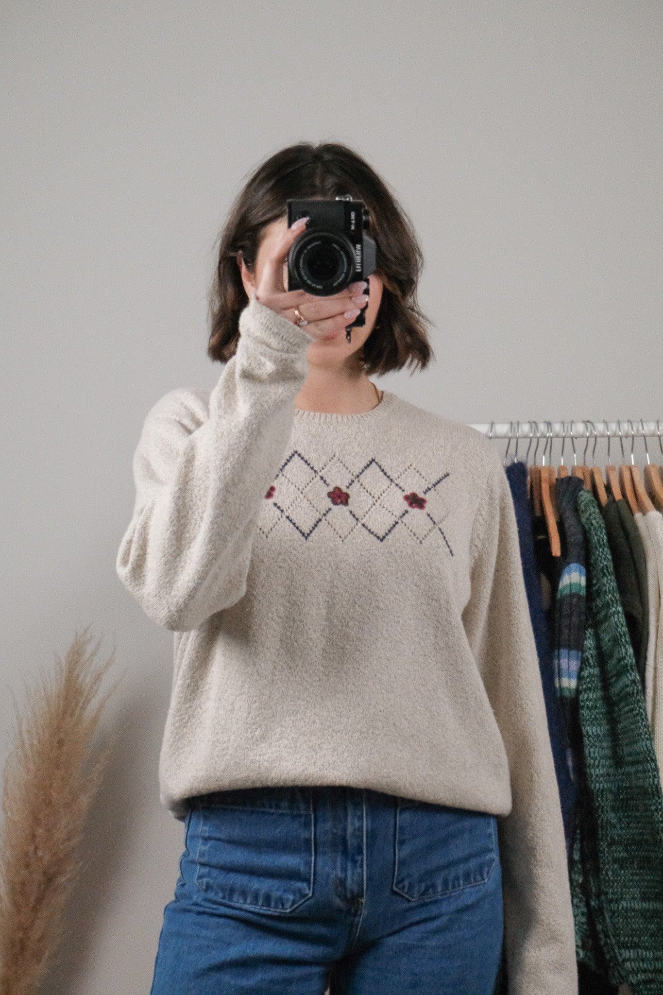 Vintage x Argyle Floral Embroidered Knit (L)