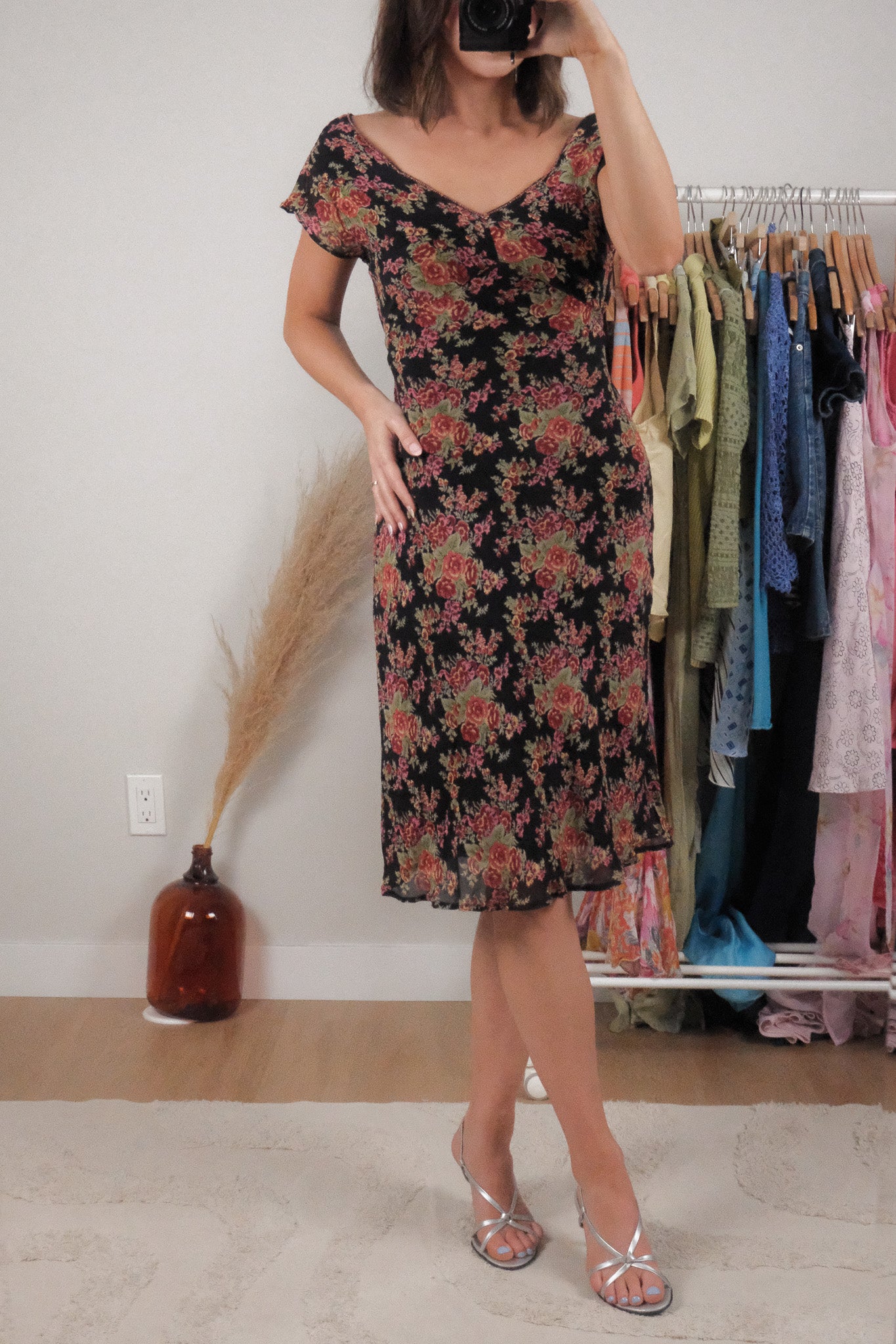 Vintage x April Cornell x Beaded Floral Midi Dress (M)