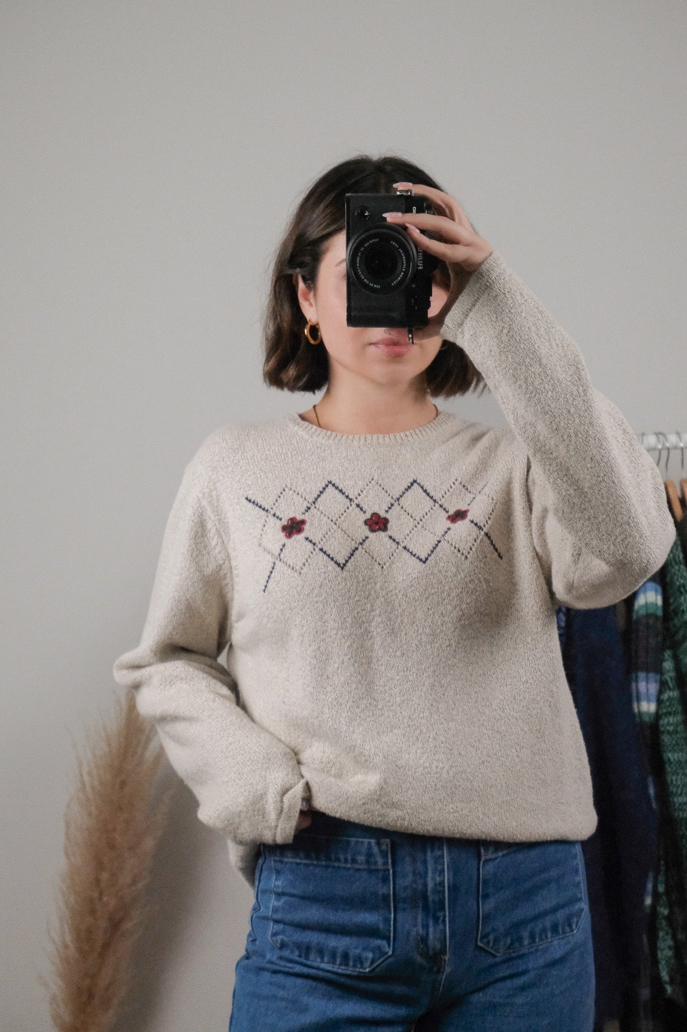 Vintage x Argyle Floral Embroidered Knit (L)