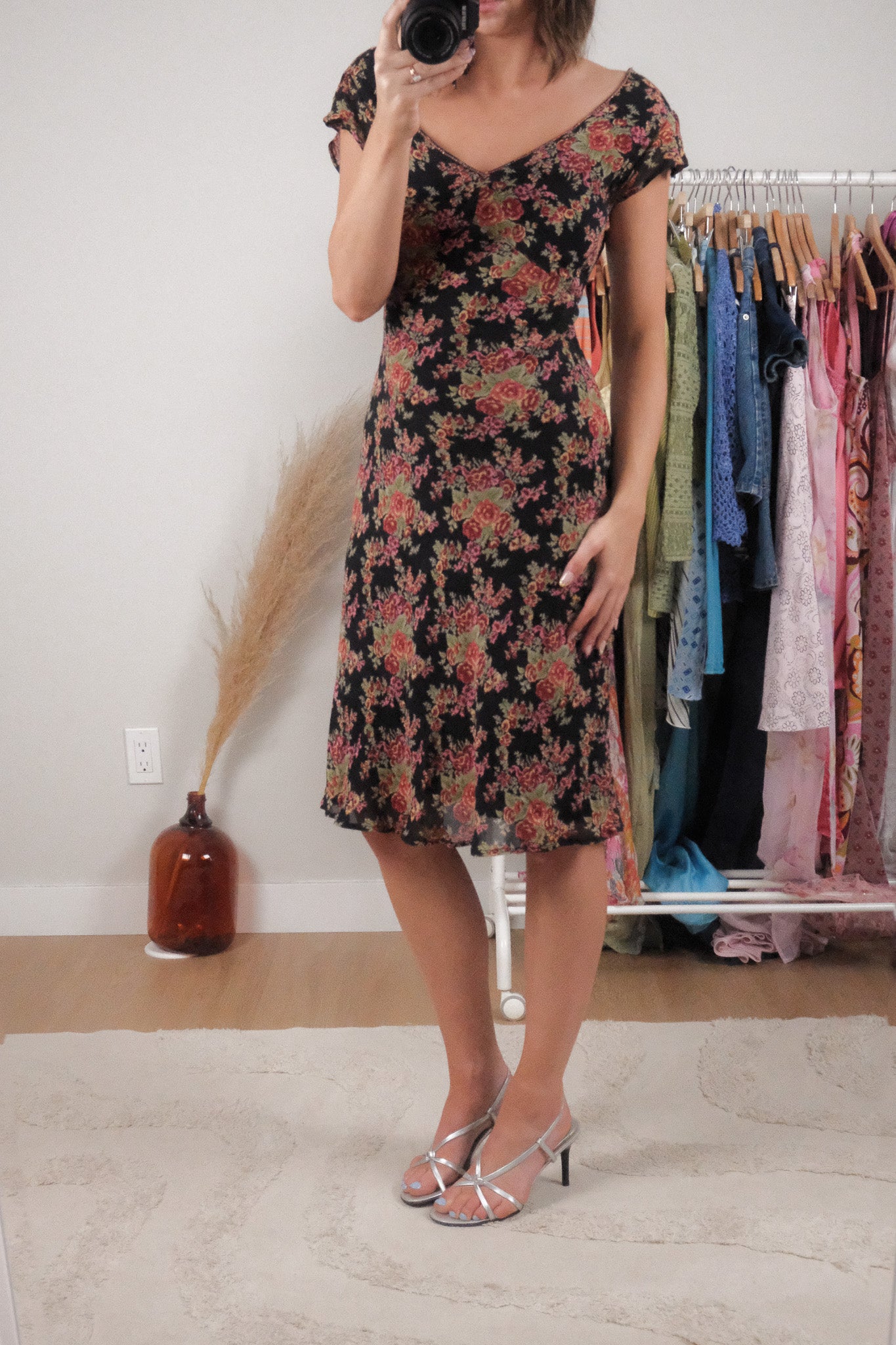 Vintage x April Cornell x Beaded Floral Midi Dress (M)
