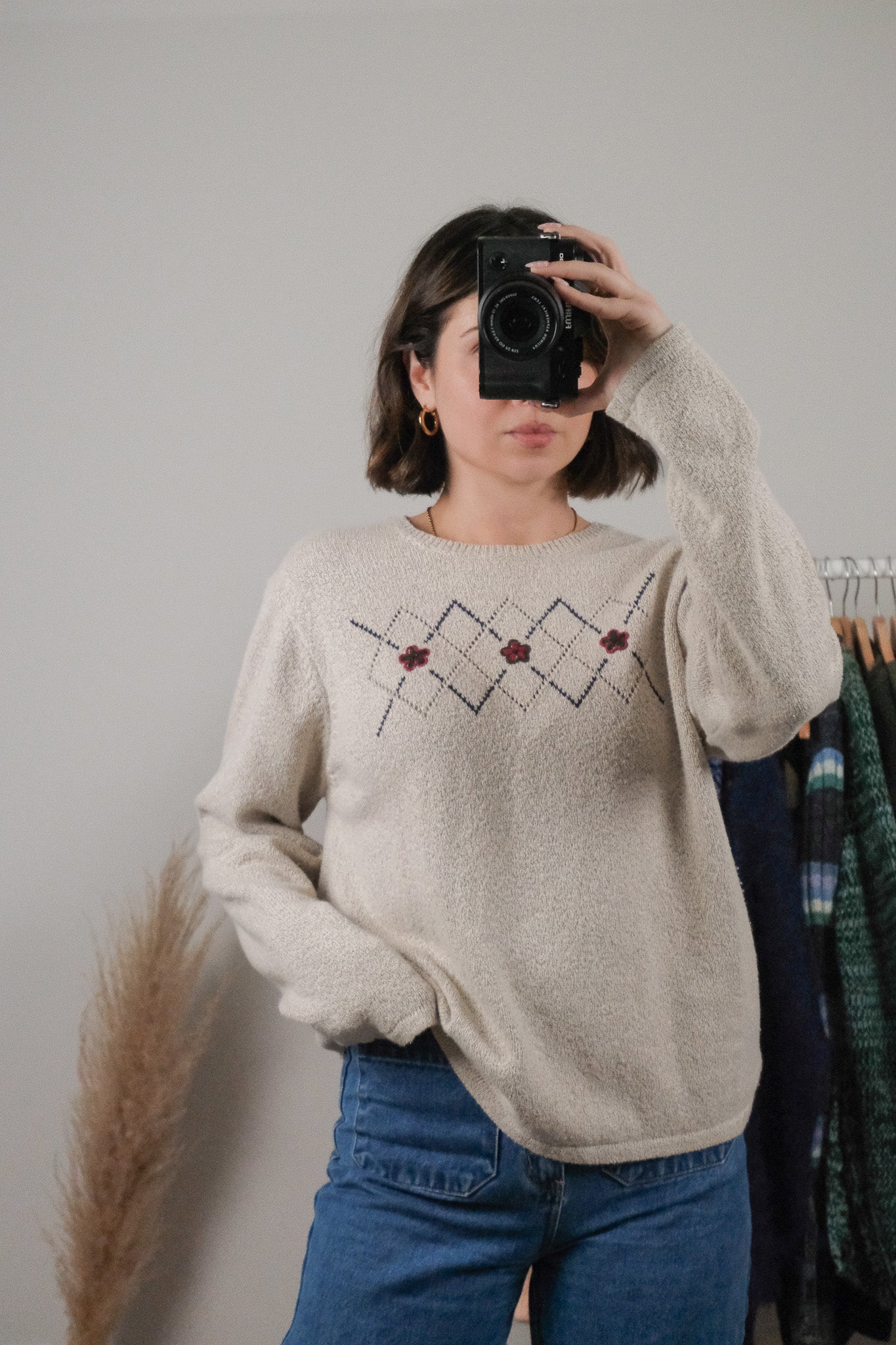 Vintage x Argyle Floral Embroidered Knit (L)