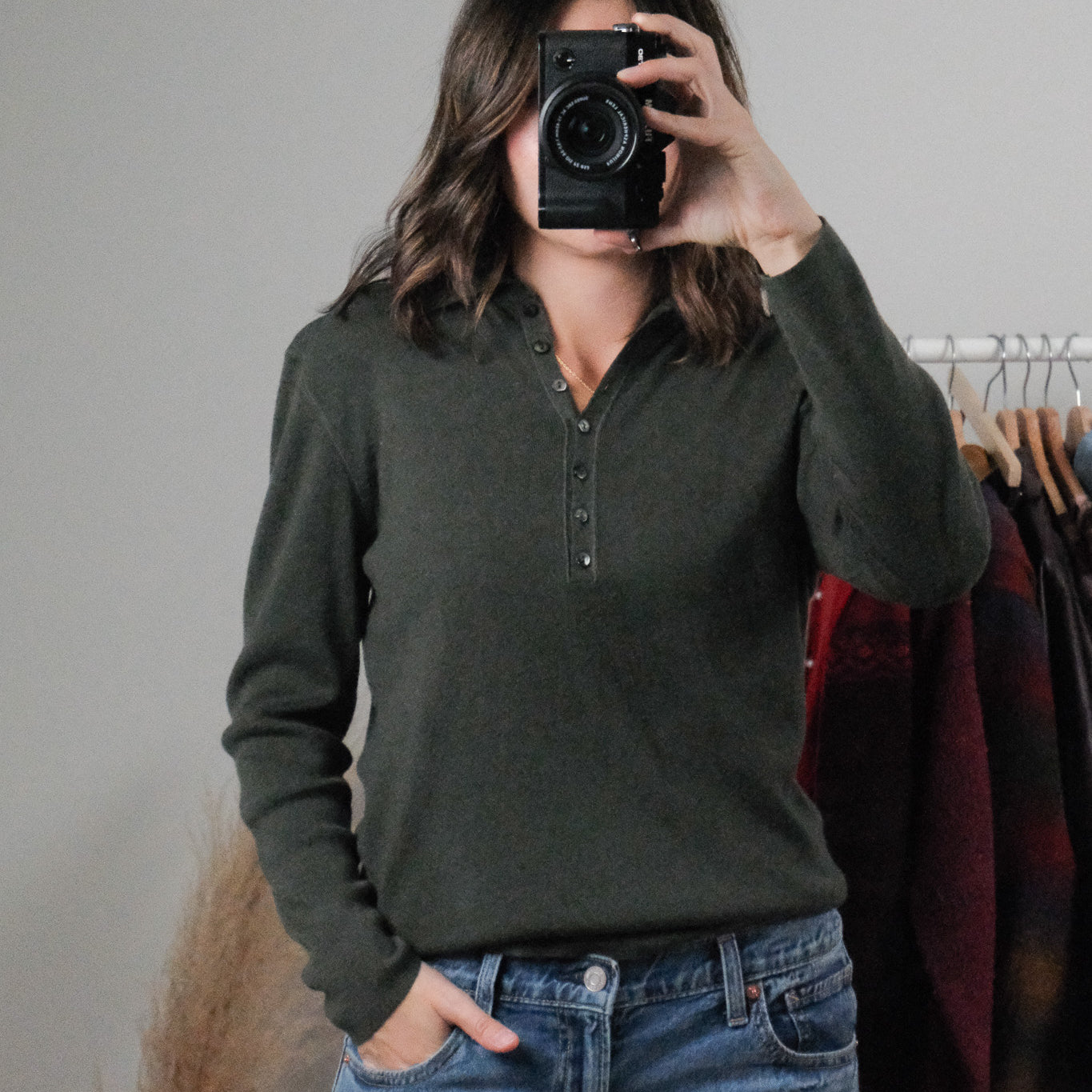 Vintage x Cotton/Silk/Cashmere Blend Collared Top (M/L)