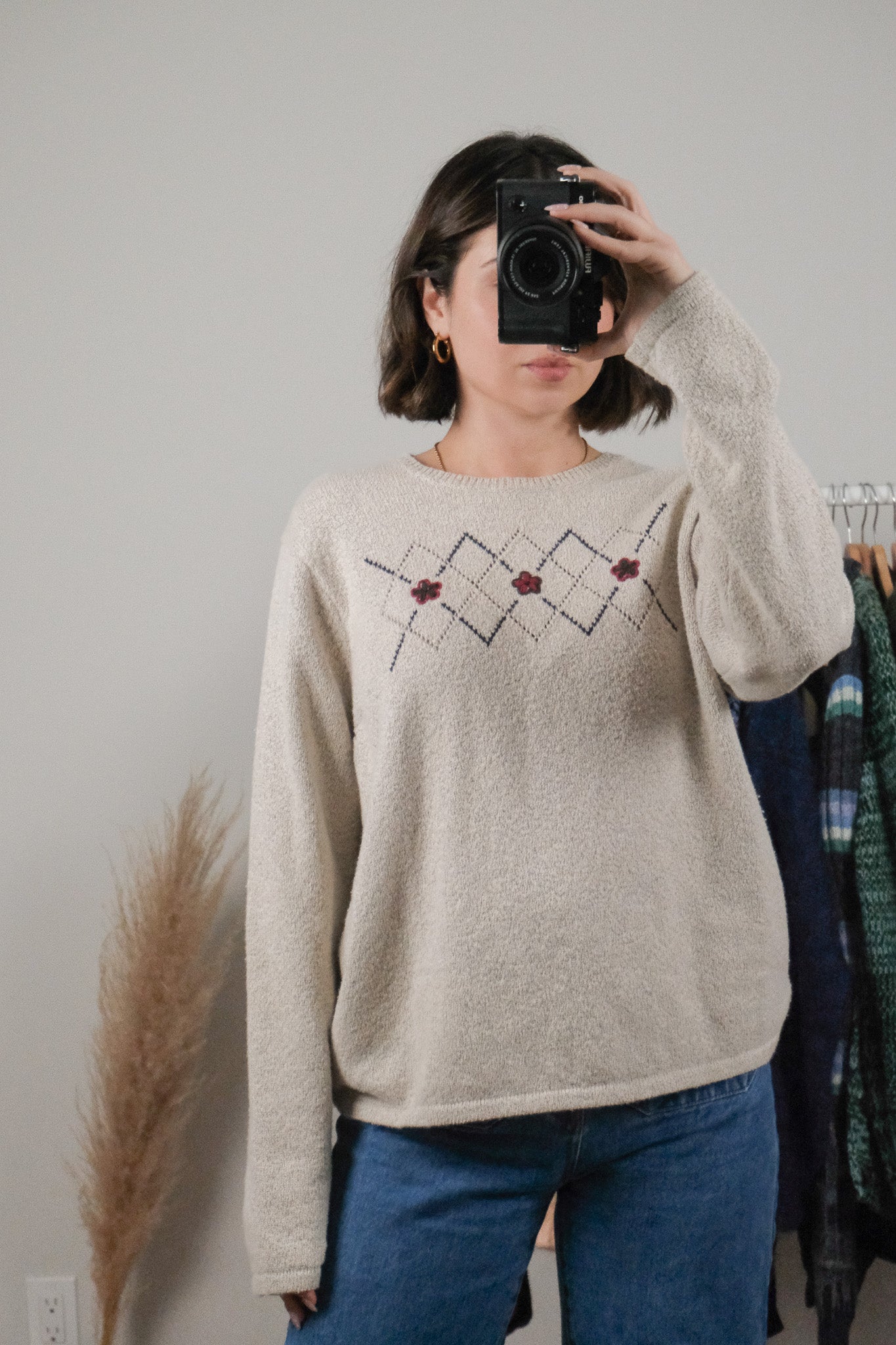 Vintage x Argyle Floral Embroidered Knit (L)