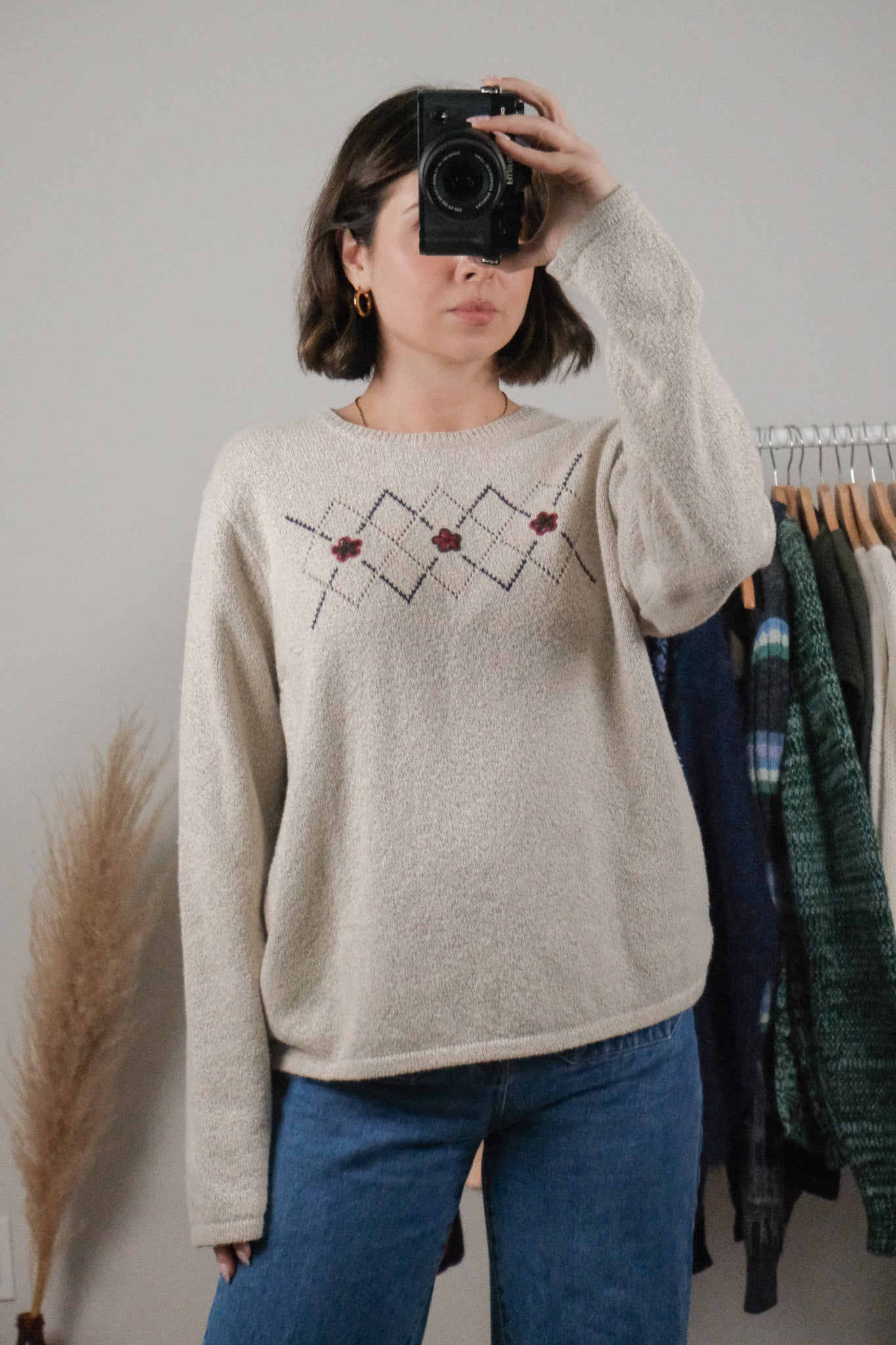Vintage x Argyle Floral Embroidered Knit (L)
