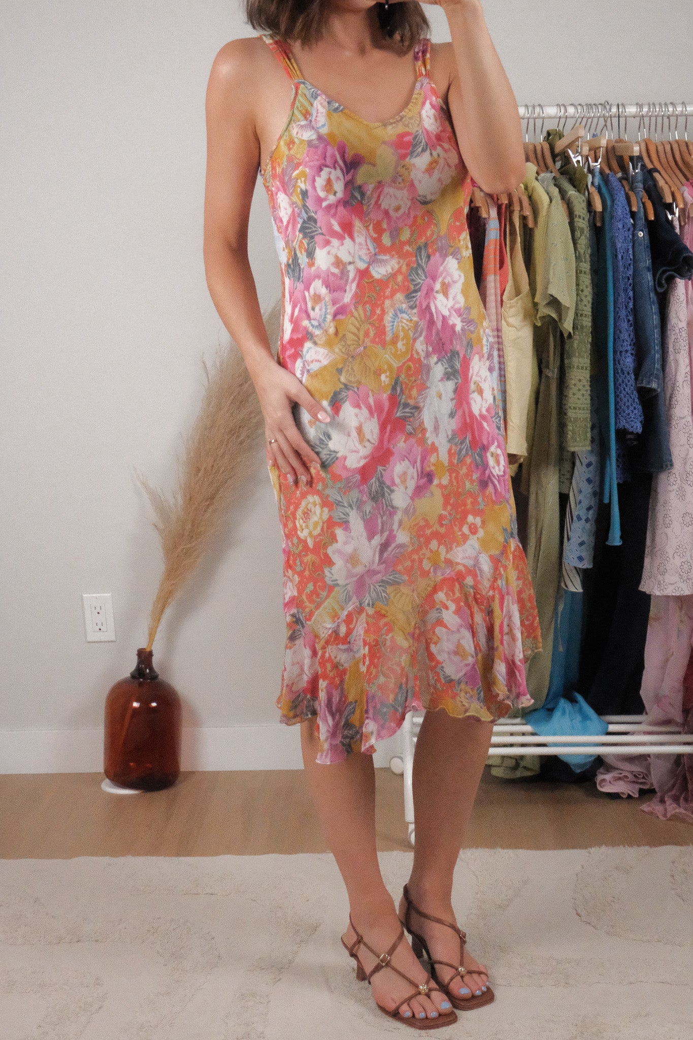 Vintage x Patterned Midi Dress (L)