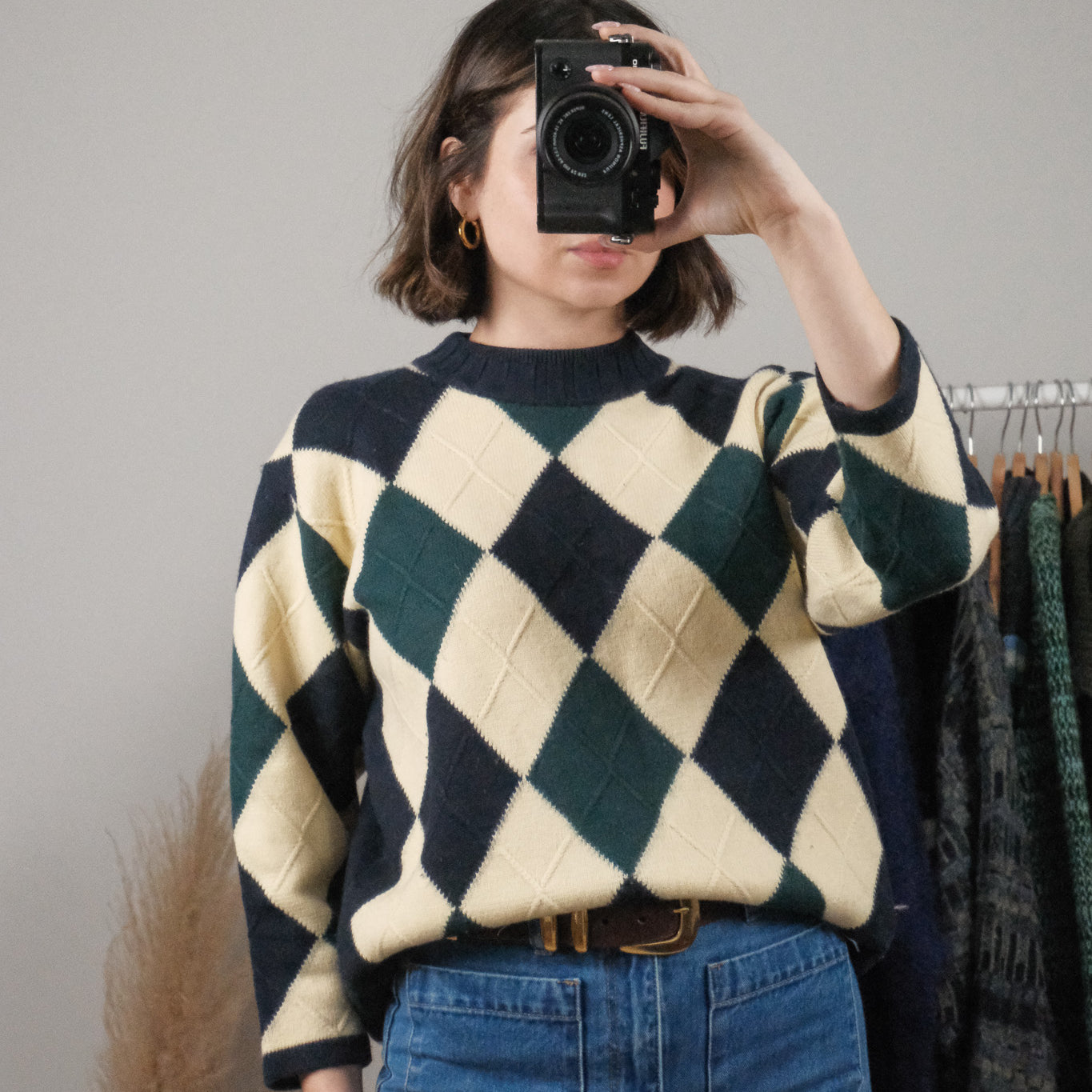 Vintage x Wool Blend Textured Diamond Knit (M)