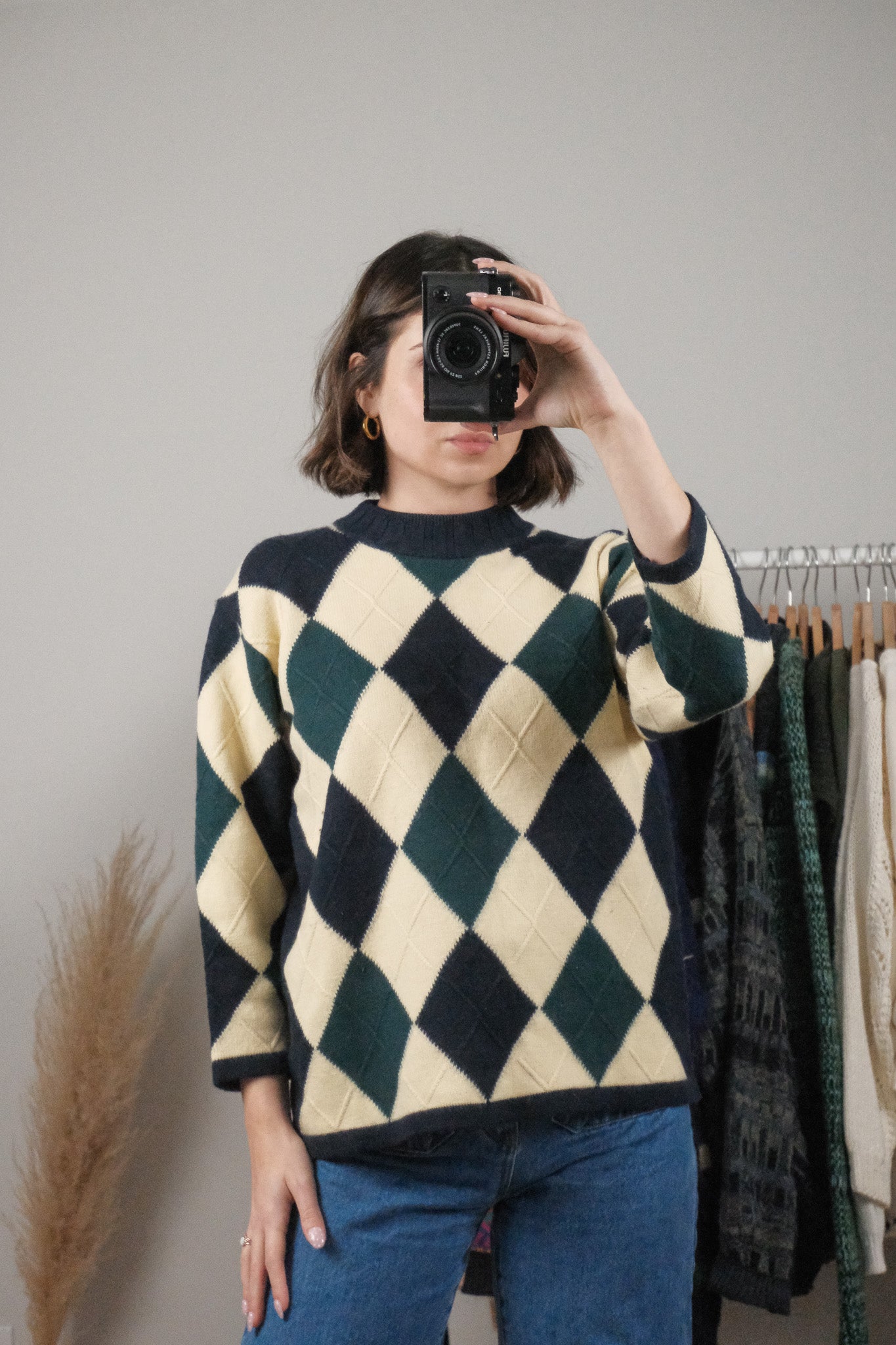 Vintage x Wool Blend Textured Diamond Knit (M)