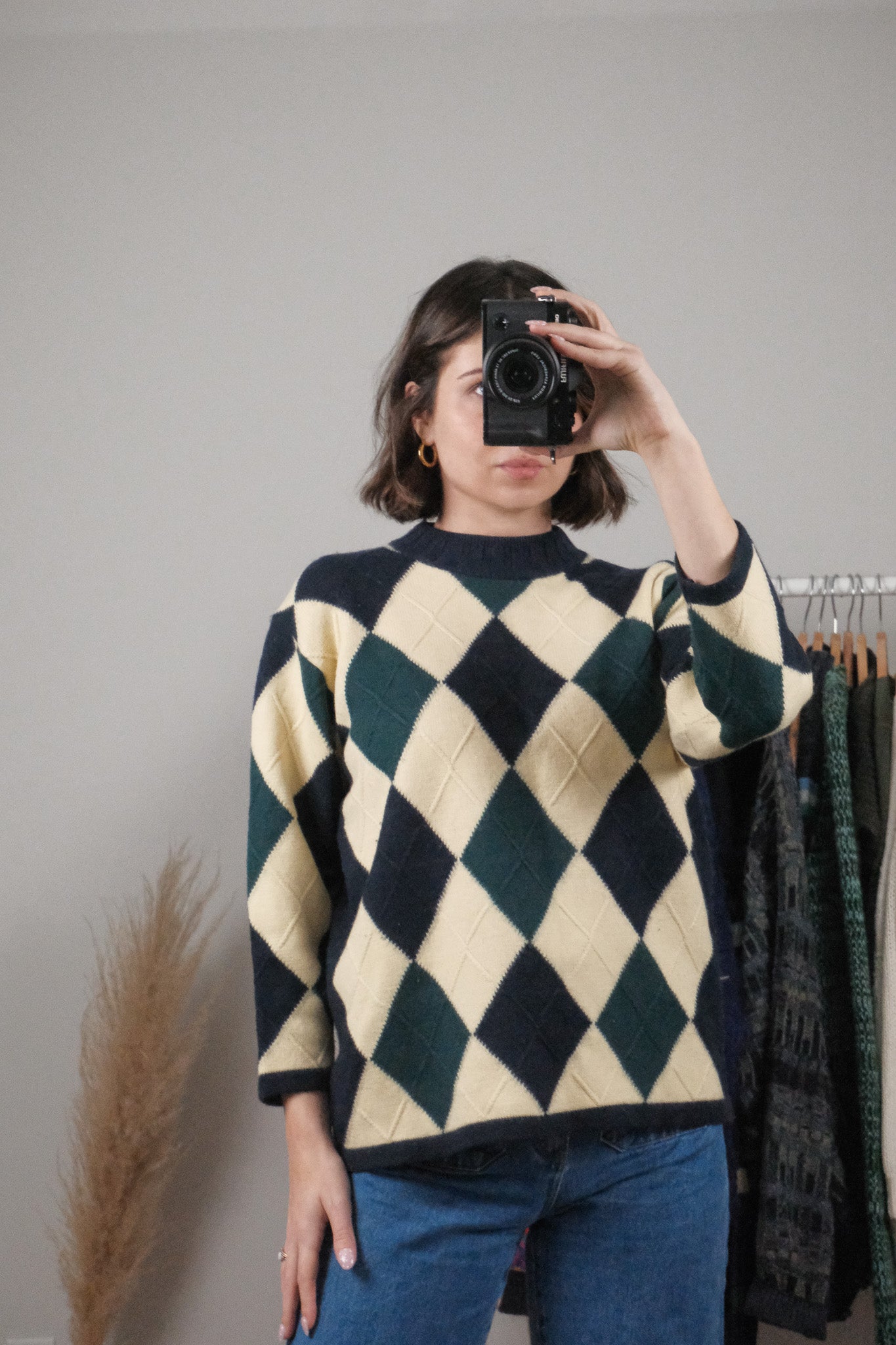 Vintage x Wool Blend Textured Diamond Knit (M)