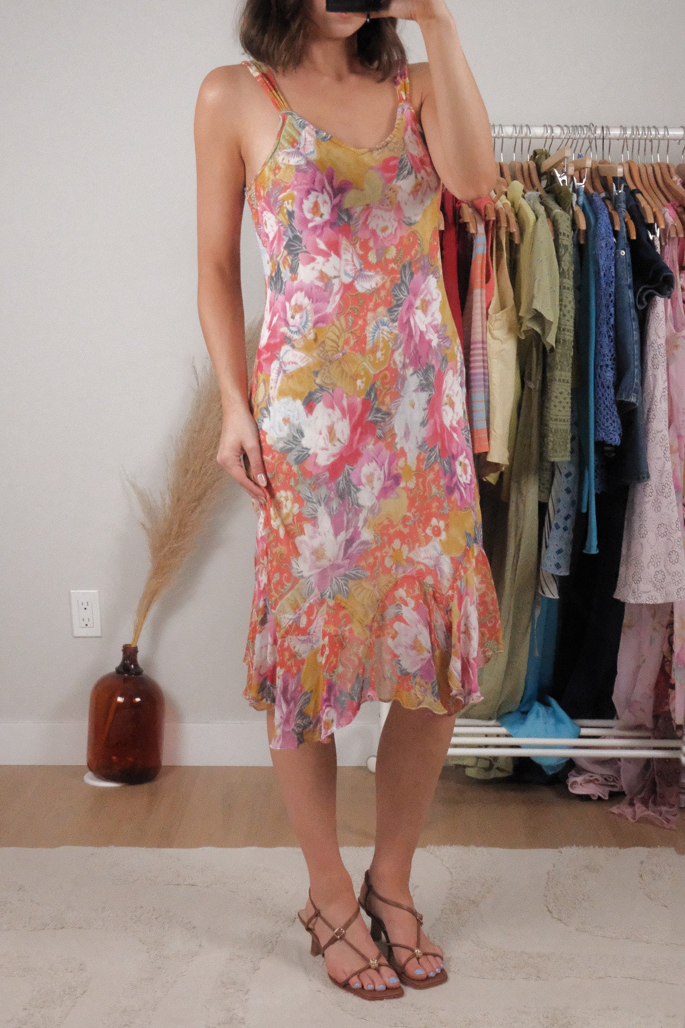 Vintage x Patterned Midi Dress (L)
