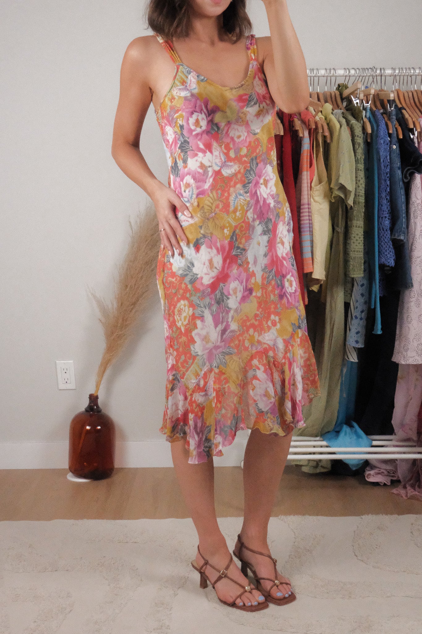 Vintage x Patterned Midi Dress (L)