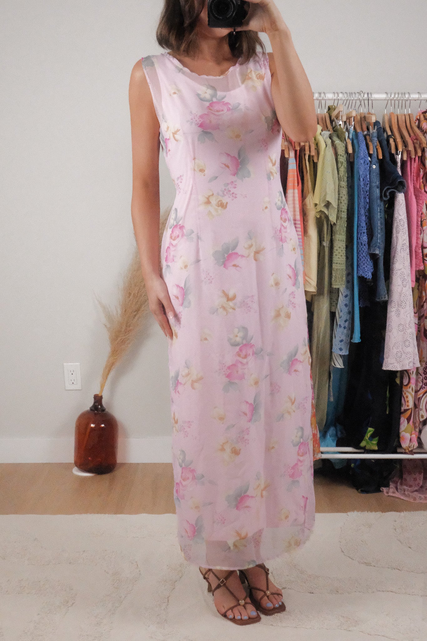 Made in USA x Vintage x Flower Mesh Maxi Dress (L)