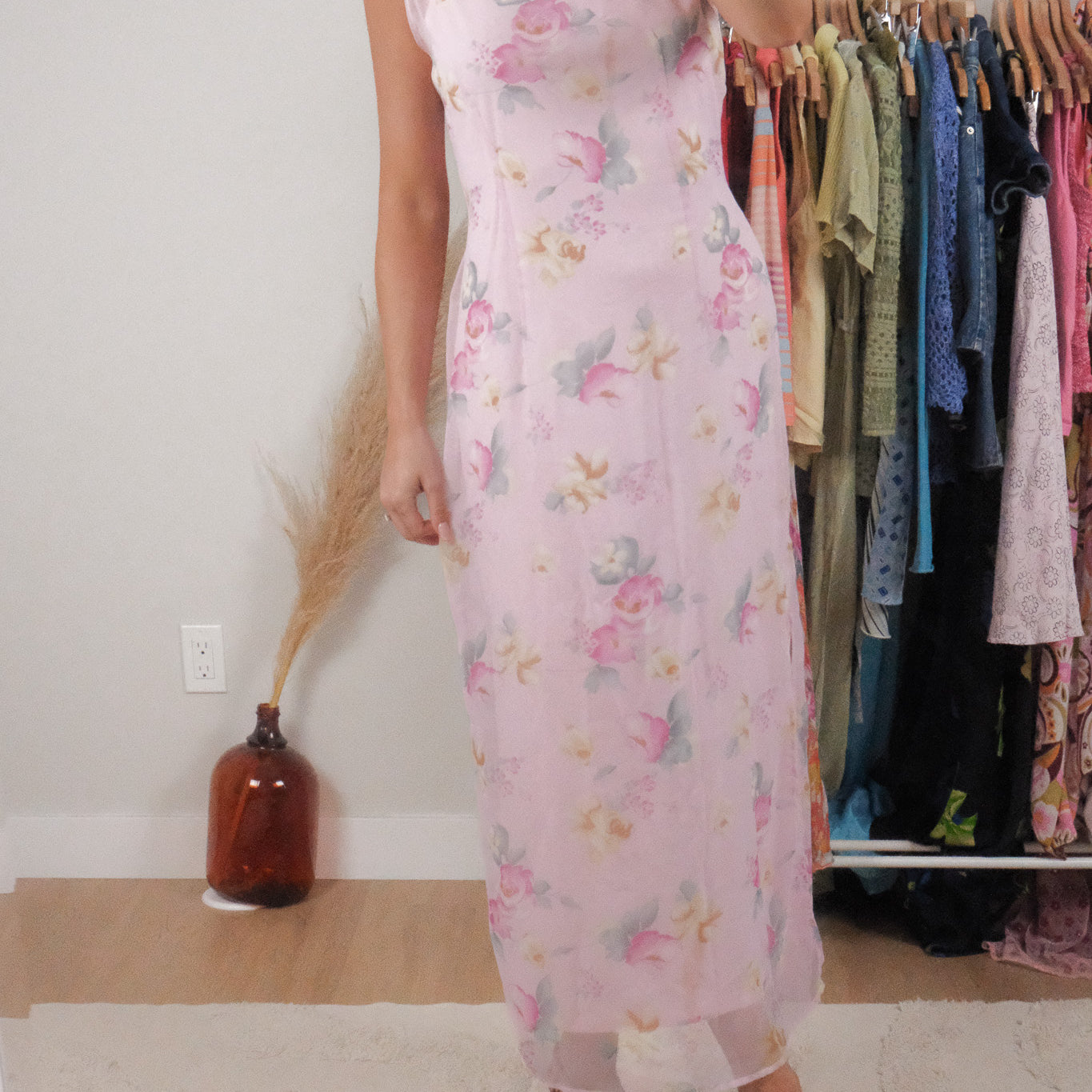 Made in USA x Vintage x Flower Mesh Maxi Dress (L)