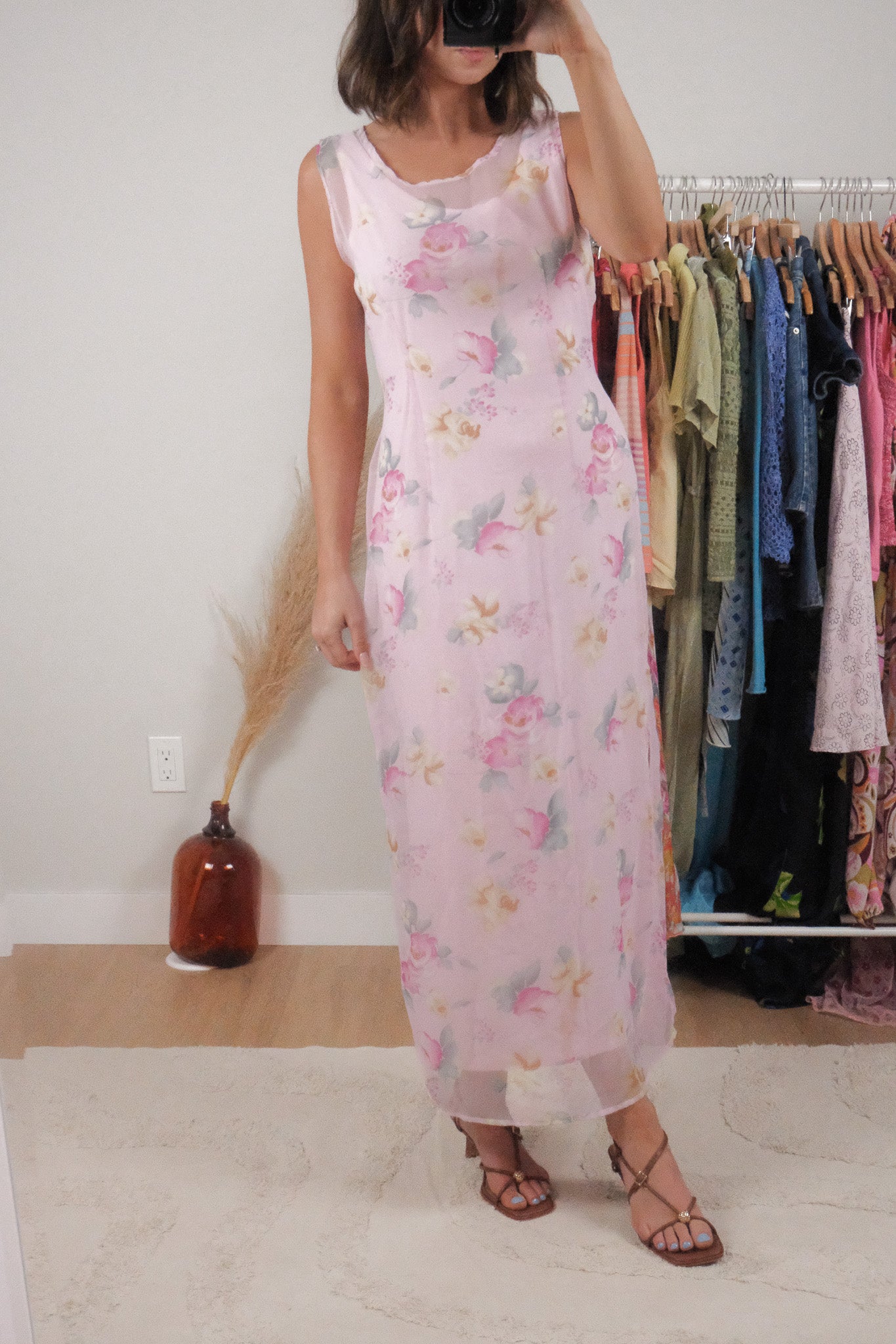 Made in USA x Vintage x Flower Mesh Maxi Dress (L)
