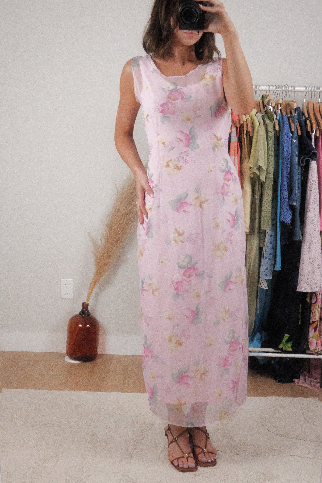 Made in USA x Vintage x Flower Mesh Maxi Dress (L)
