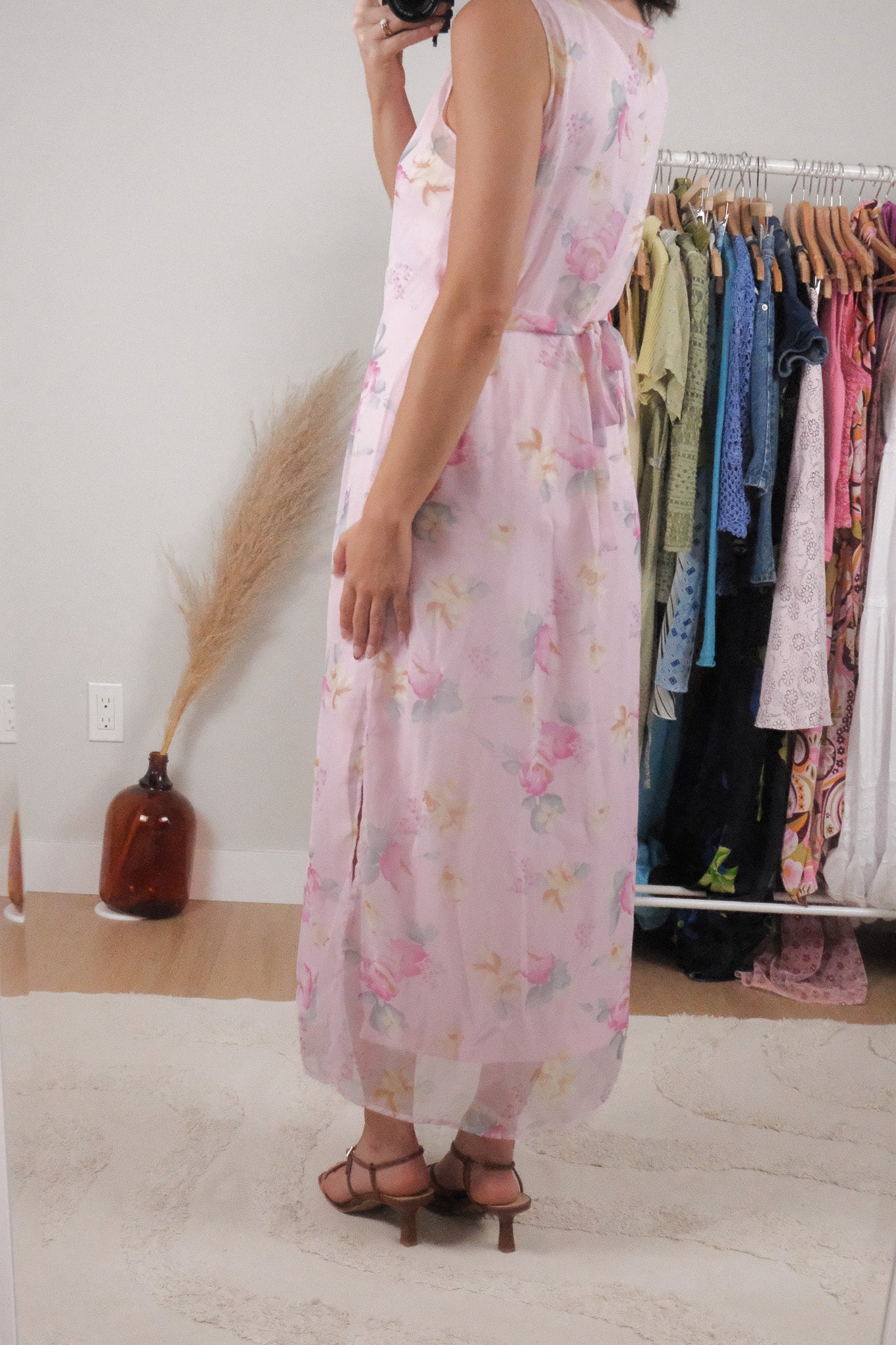 Made in USA x Vintage x Flower Mesh Maxi Dress (L)