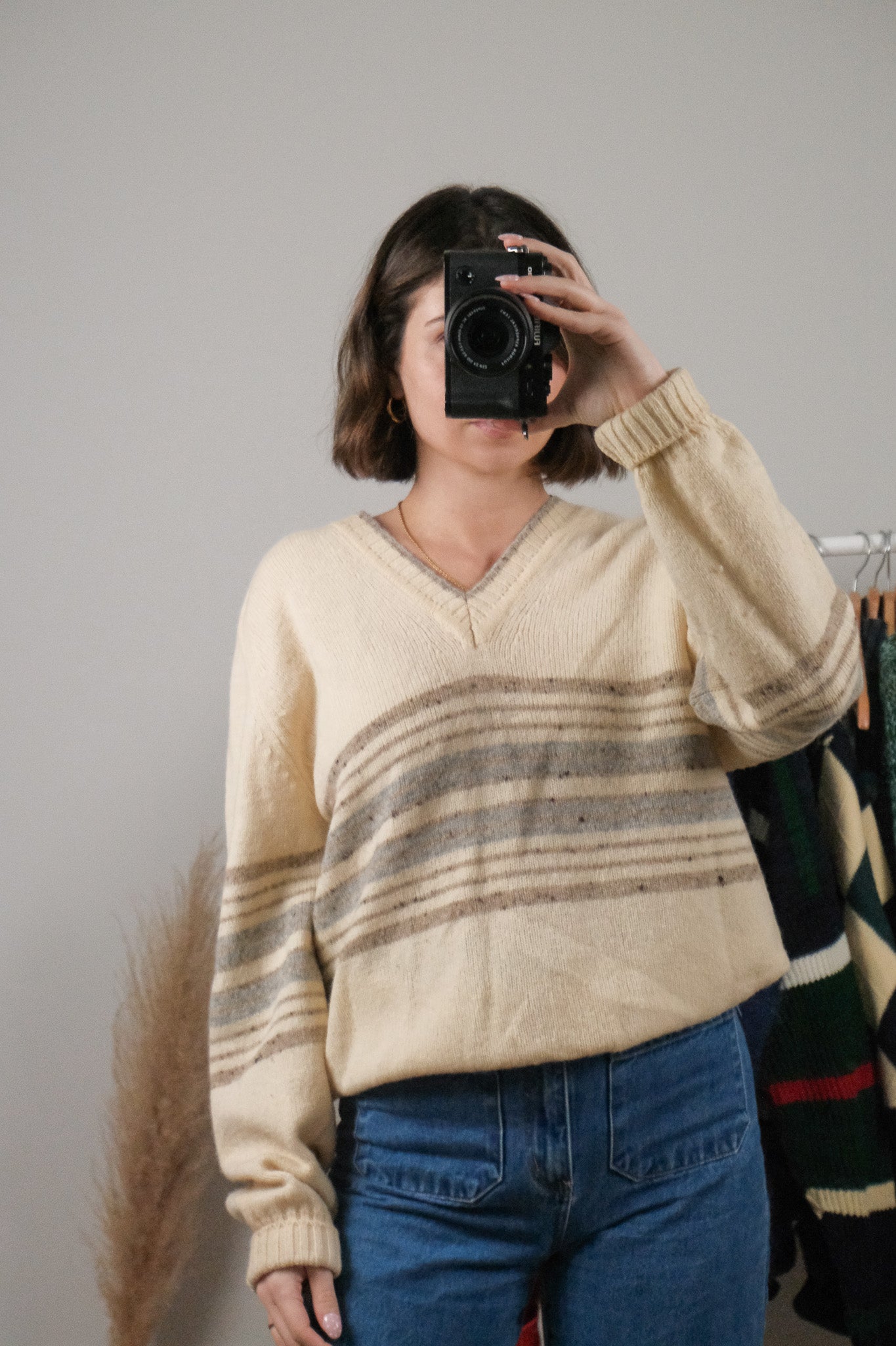 Made in Canada x Vintage x Shetland Wool Striped V-Neck (M/L)