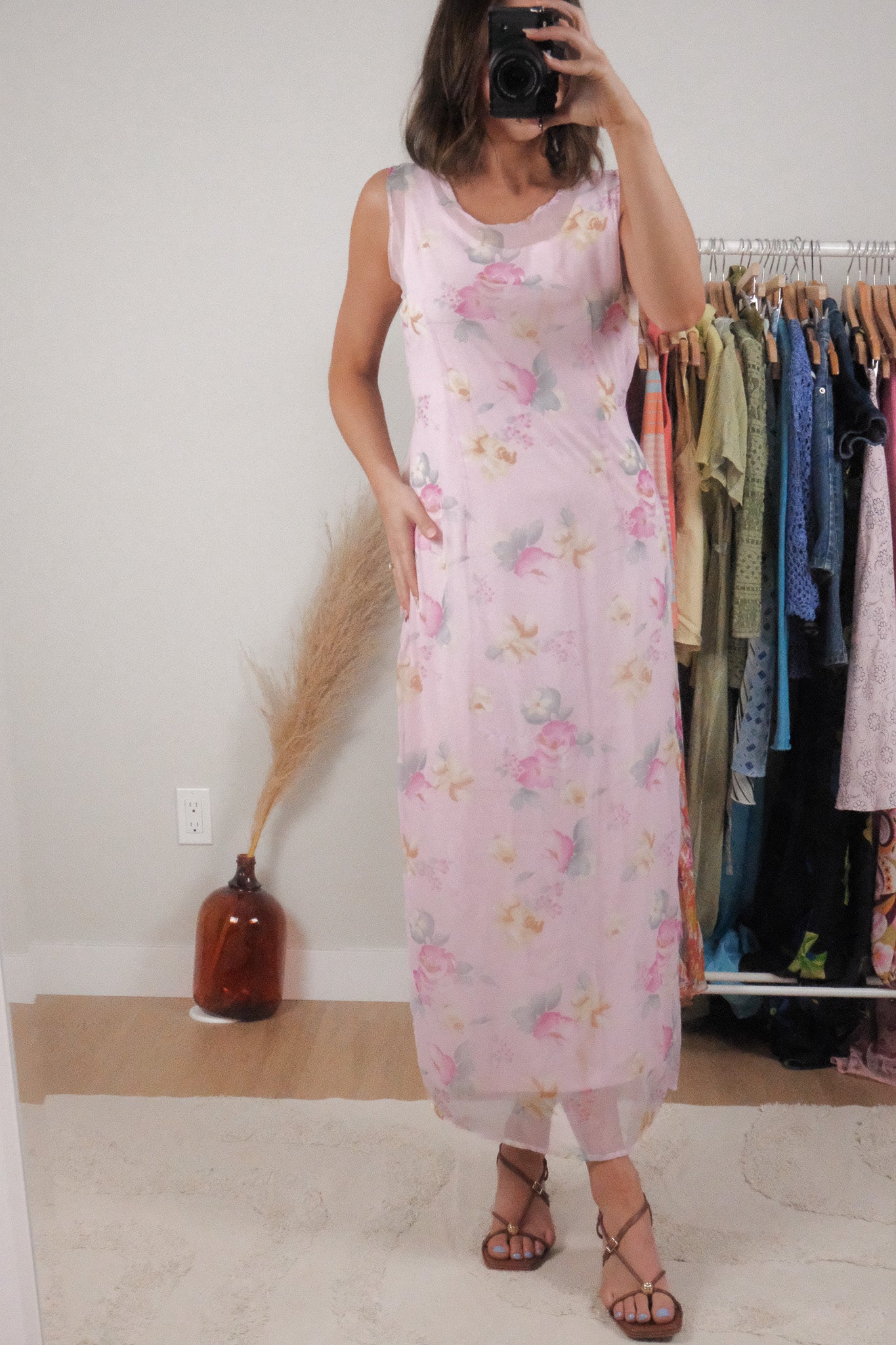 Made in USA x Vintage x Flower Mesh Maxi Dress (L)