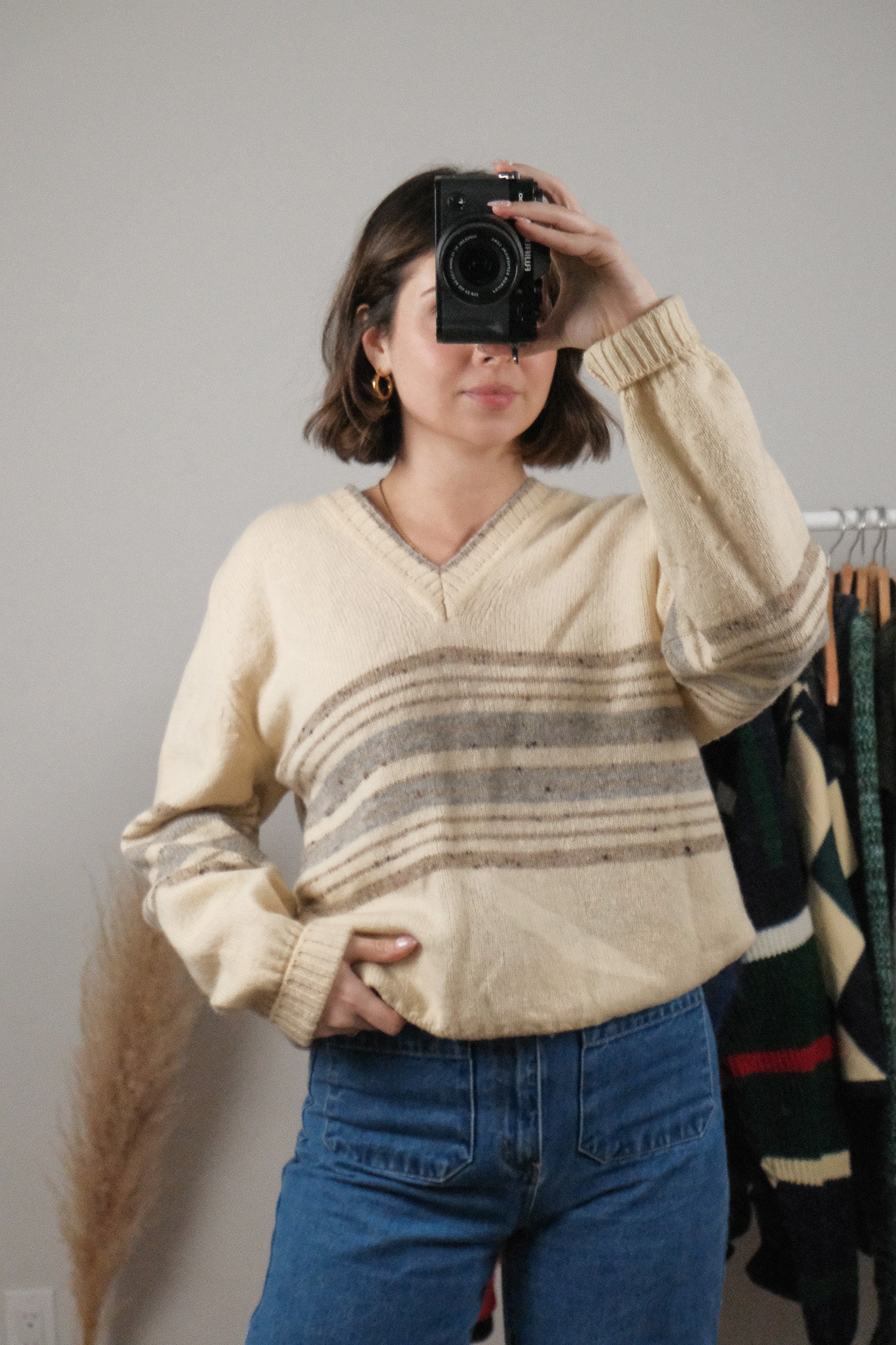 Made in Canada x Vintage x Shetland Wool Striped V-Neck (M/L)