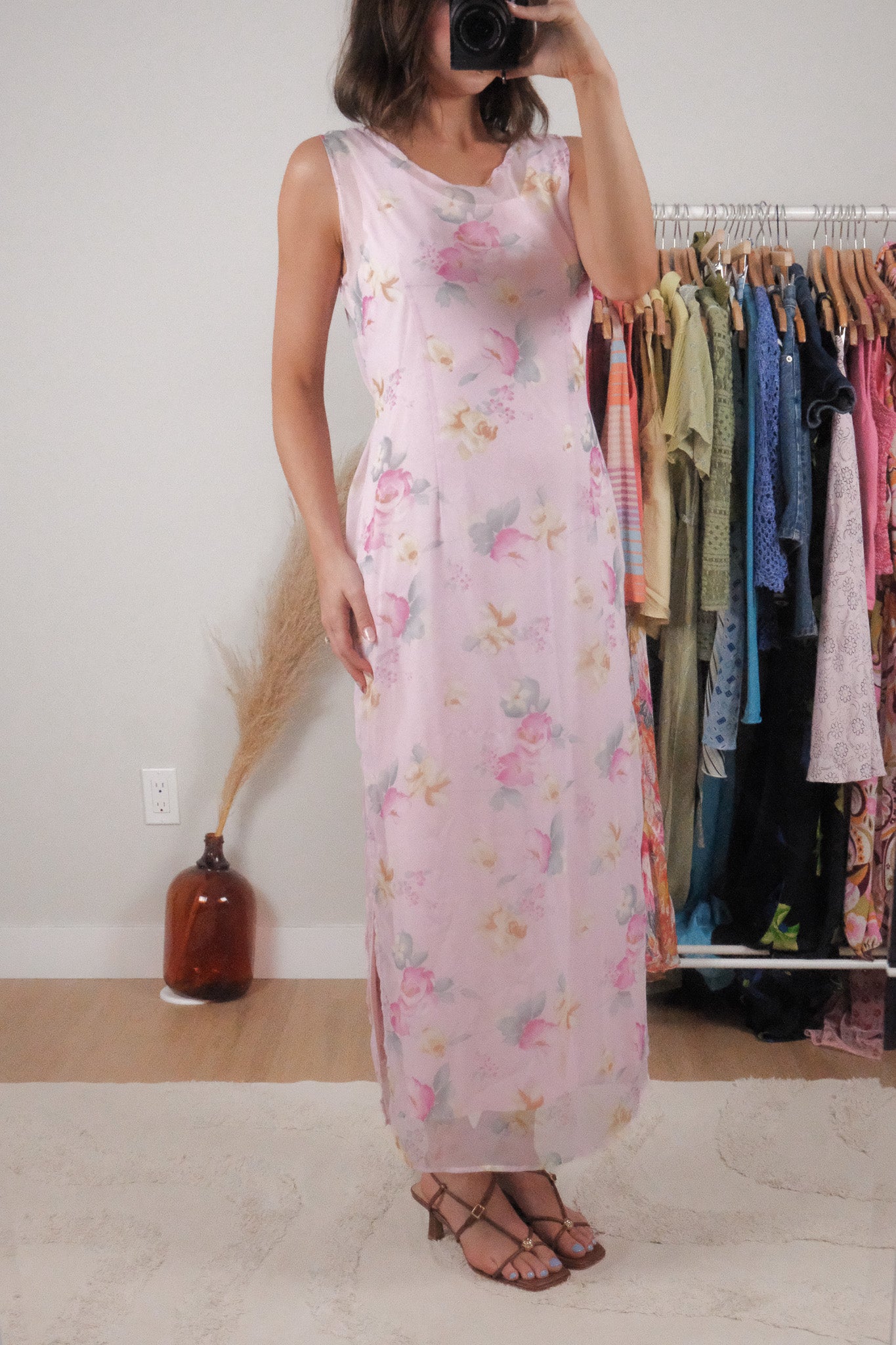 Made in USA x Vintage x Flower Mesh Maxi Dress (L)
