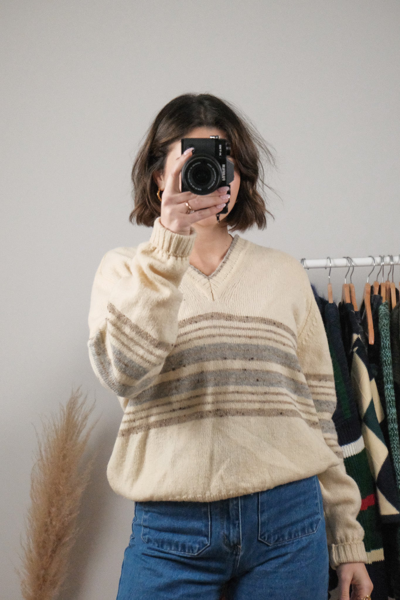 Made in Canada x Vintage x Shetland Wool Striped V-Neck (M/L)