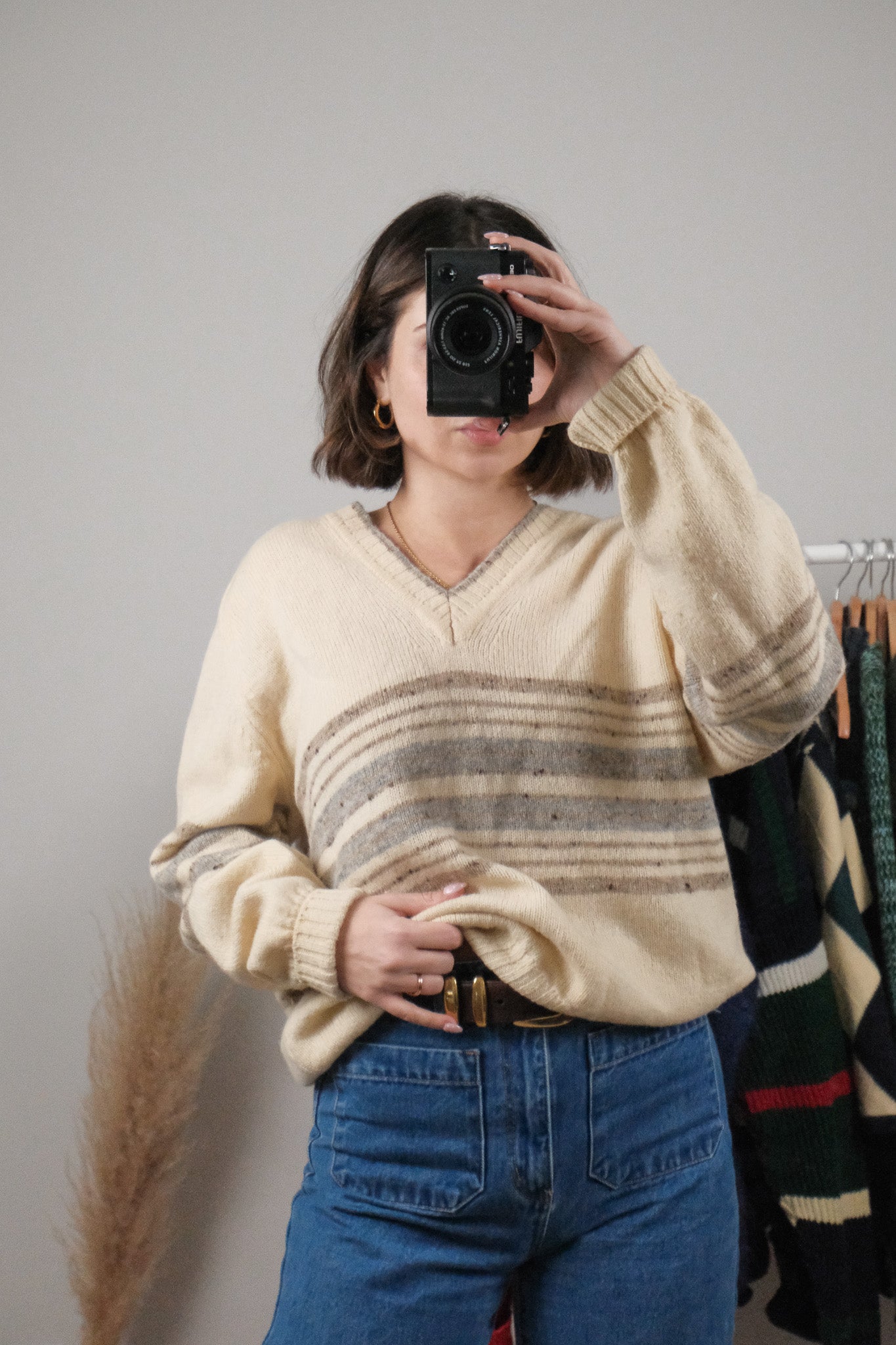 Made in Canada x Vintage x Shetland Wool Striped V-Neck (M/L)