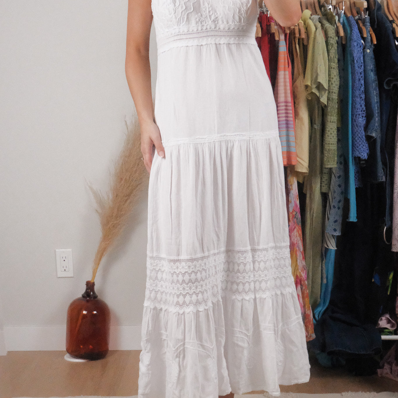 Made in Peru x Vintage x Cotton Textured Maxi Dress (M)