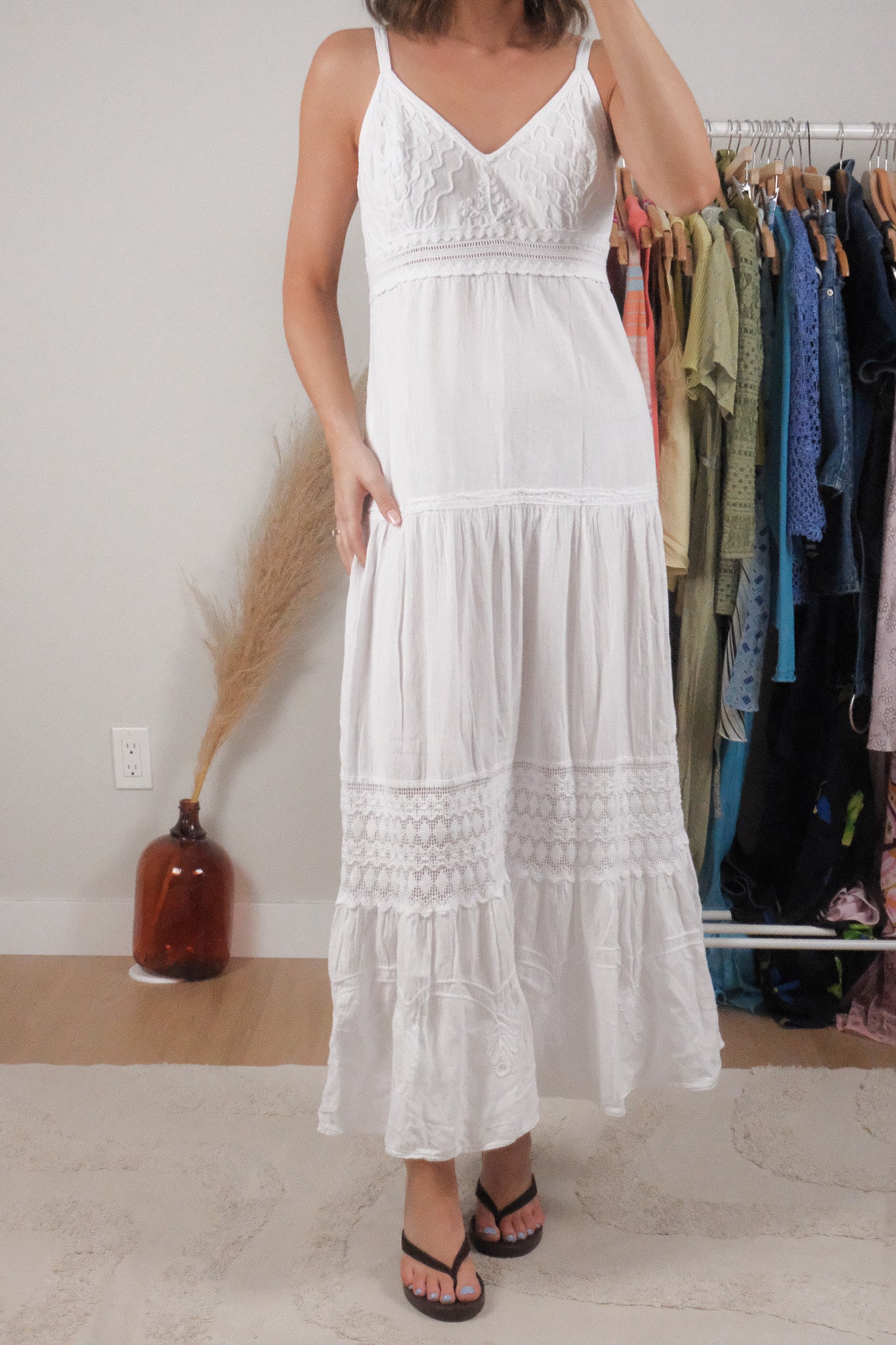 Made in Peru x Vintage x Cotton Textured Maxi Dress (M)