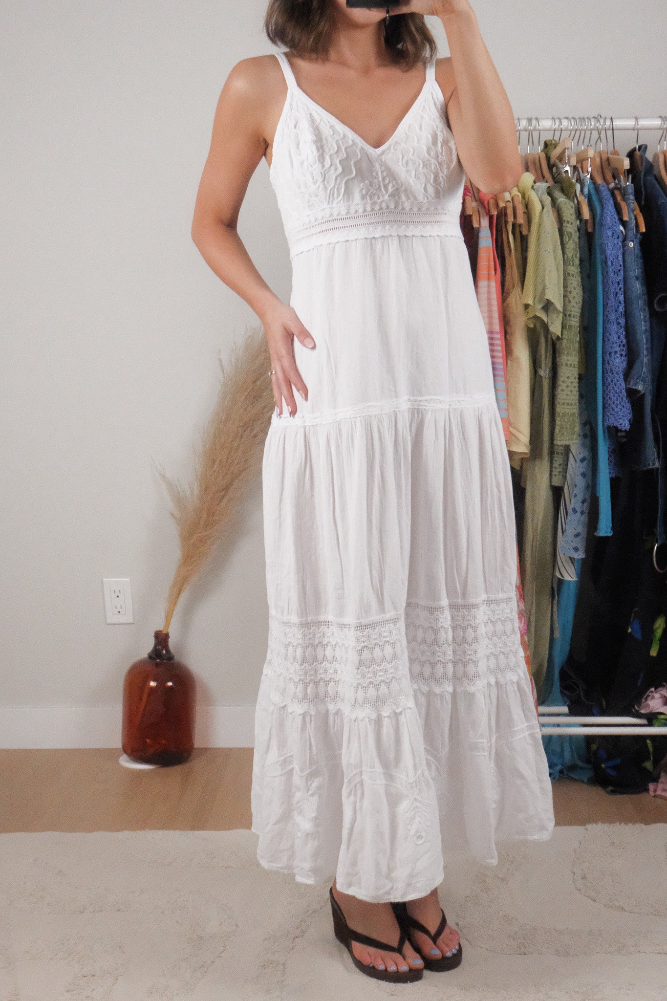 Made in Peru x Vintage x Cotton Textured Maxi Dress (M)