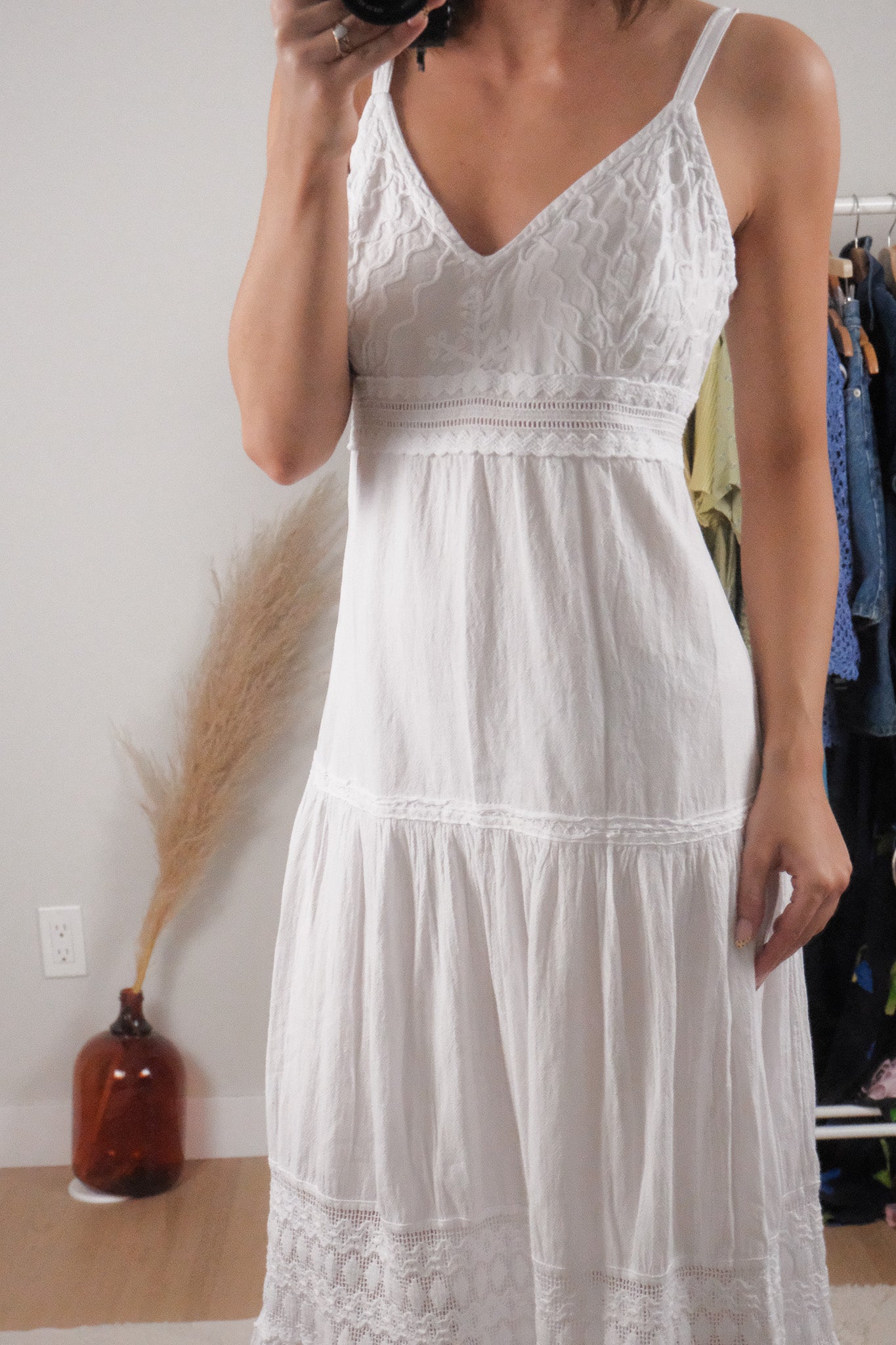 Made in Peru x Vintage x Cotton Textured Maxi Dress (M)