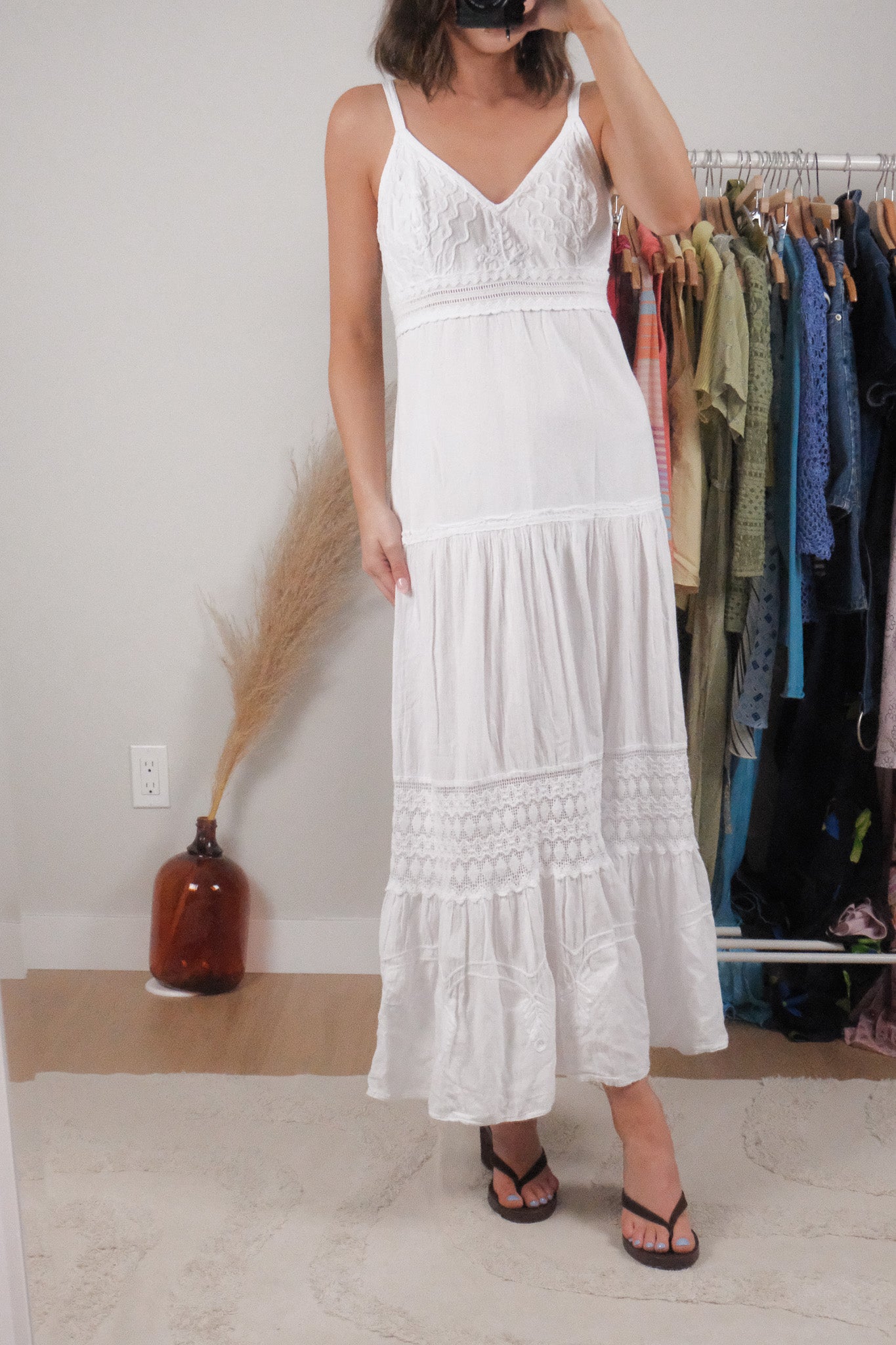 Made in Peru x Vintage x Cotton Textured Maxi Dress (M)